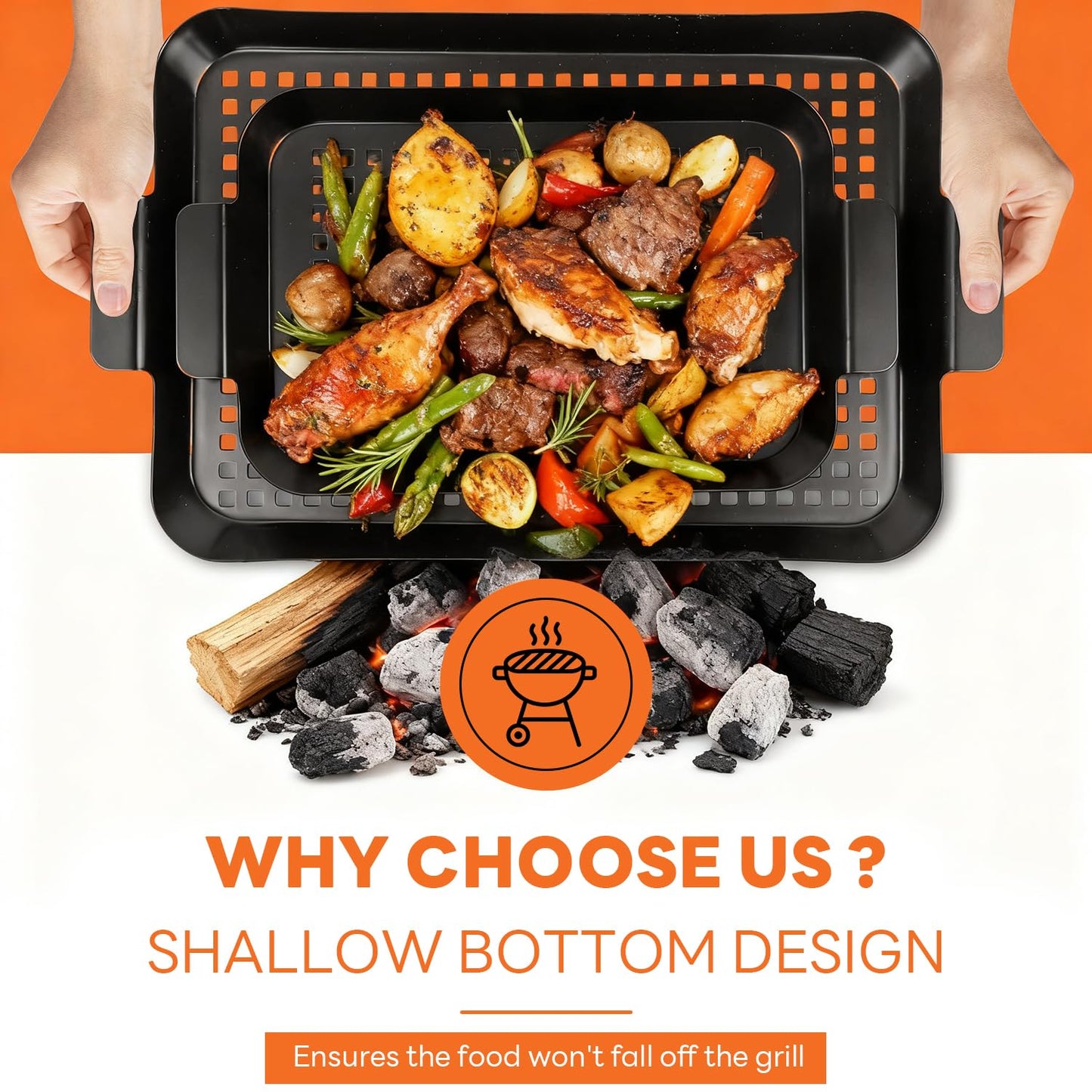 guogiyala 2PCS Grill pan: Grill topper for outdoor grill - Non-stick enamel coating grill topper suitable for camping, picnic, party