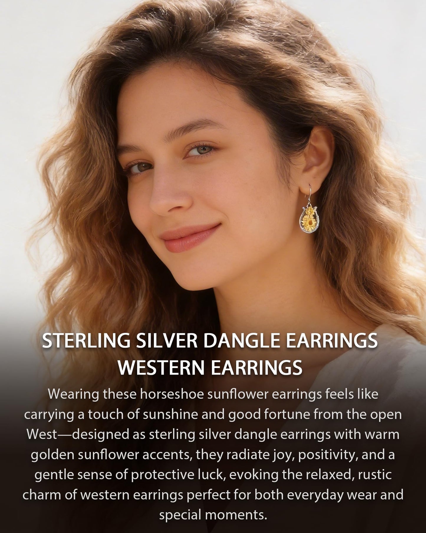 JZWUYAN 925 Sterling Silver Sunflower Horseshoe Dangle Earrings for Women — Two-Tone Gold Plated Floral Drop Earrings with Citrine Stone — Birthday, Mother's Day, Graduation Gift for Her