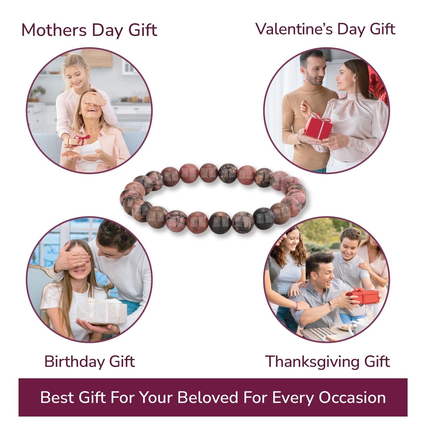 Crystal Vibe Rhodolite Crystal Bracelet for Love and Balance - 8mm Beaded Bracelet for Emotional Healing, Positivity and Protection -Chakra Bracelets Gifts for Women Men - Adjustable Size