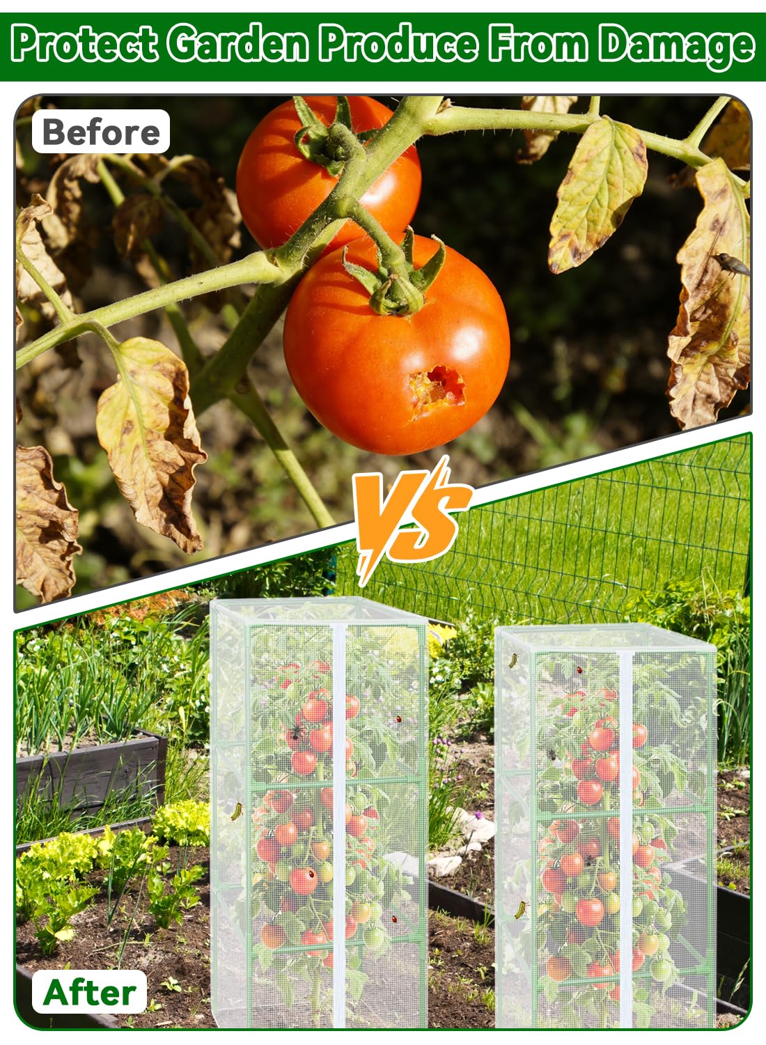 ZeeDix 43.3" x 16.1" Garden Bird Netting for Square Tomato Cage, 4 Pack Garden Mesh Barrier, Plant Covers Protect Tomatoes, Vegetables, Blueberry Bush from Birds & Pests