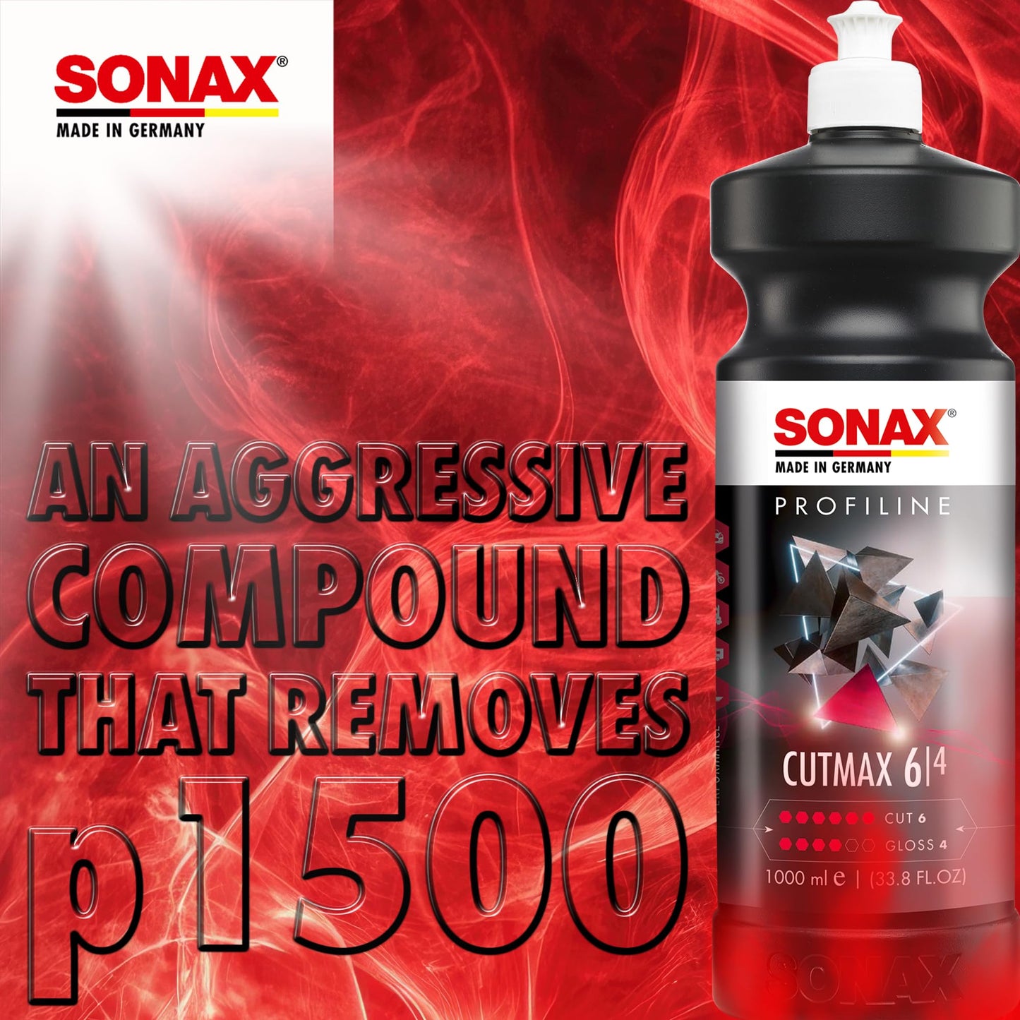 SONAX CutMax Cutting Compound | High-Abrasive Paint Correction Polish for P1500 Grit Sanding Marks | Silicone-Free, Dust-Free, and Odorless | Long Buffing Cycle for Severe Weathered Paint | 24650 | 5L