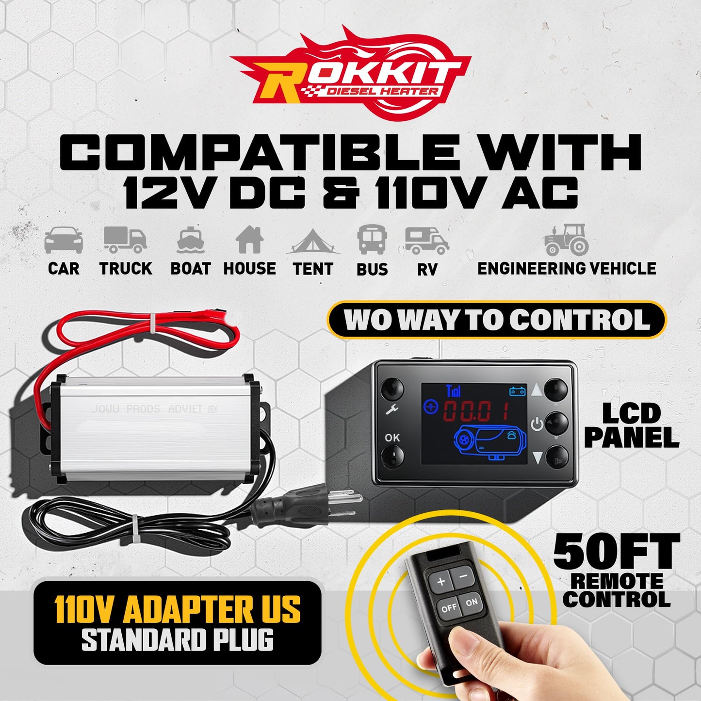 Diesel Heater - 12V/110V 8KW Diesel Heater, All in One Portable Diesel Heater with LCD Switch, Remote Control, Muffler for Truck, RV, Home, Car, Campers, Boat