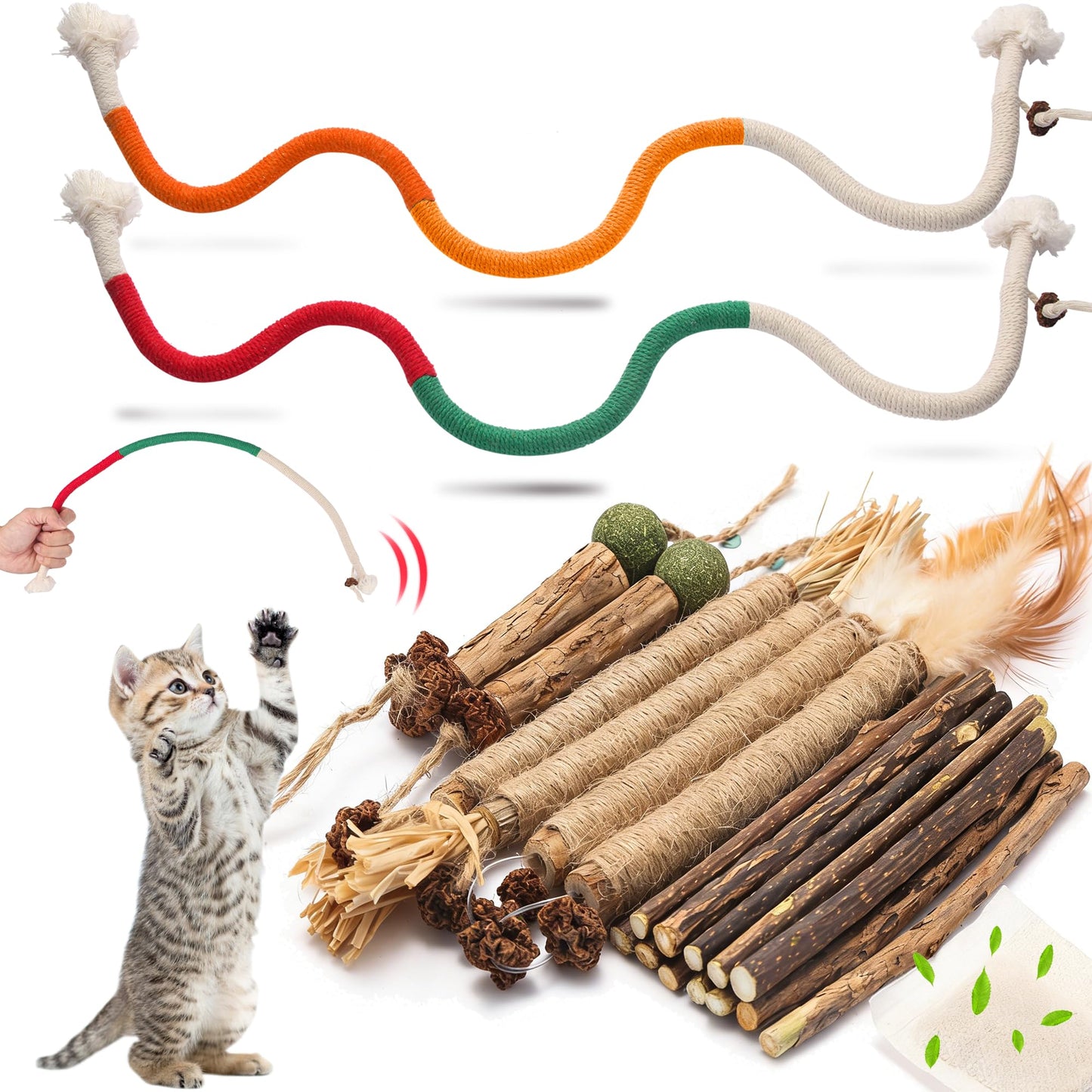 Cat Chew Toys Cat Toys, Silvervine Sticks for Cats Teeth Cleaning Rope, Kitten Teething Dental Care, Kitty for Indoor Cats Increase Appetite, Enhances Oral & Dental Health (21 Pack)