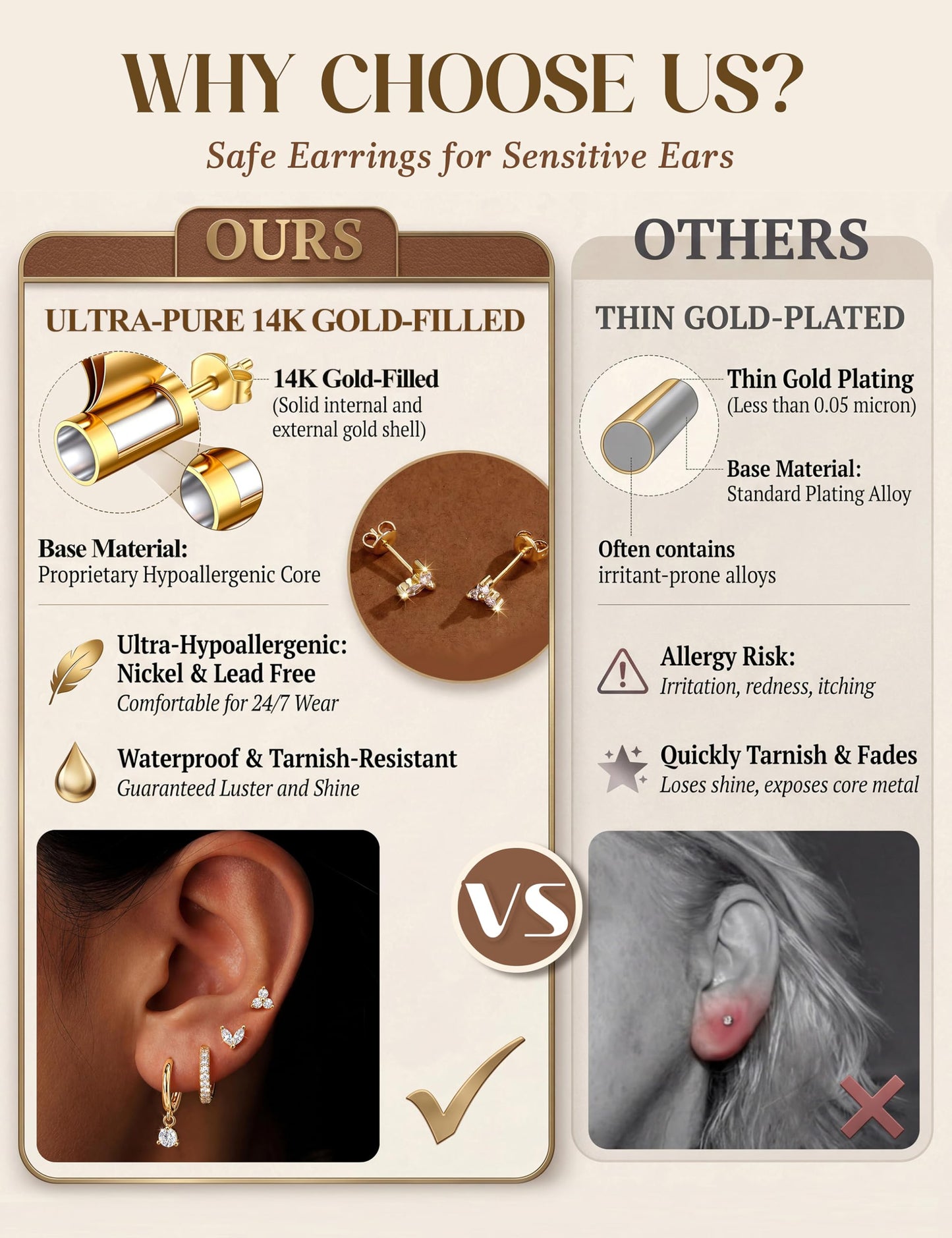 MILACOLATO 4 Pairs Gold Earrings for Women, Hypoallergenic 14K Gold Filled Small Stud Hoop Earrings Set for Multiple Piercing, Dainty Lightweight Cartilage Huggie Earrings Stacks Trendy Jewelry Gifts, B