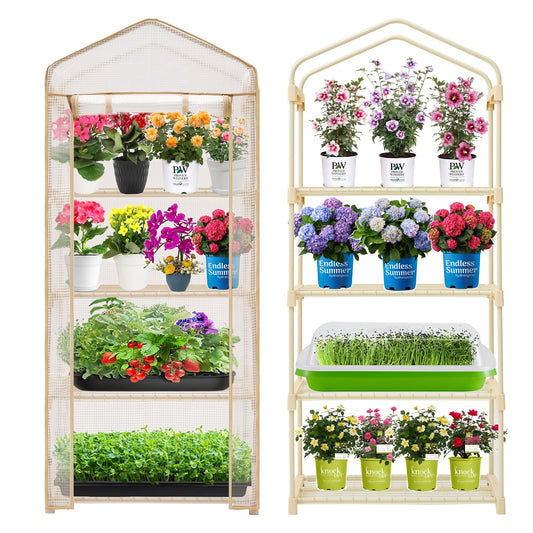 Purlyu 4-Tier Mini Greenhouse – Indoor or Outdoor Gardening Hot House with PE Zippered Cover and Metal Shelves for Growing Vegetables, Flowers and Seedlings 63'' H x 27'' L x 19'' W (PLGH704OWW)