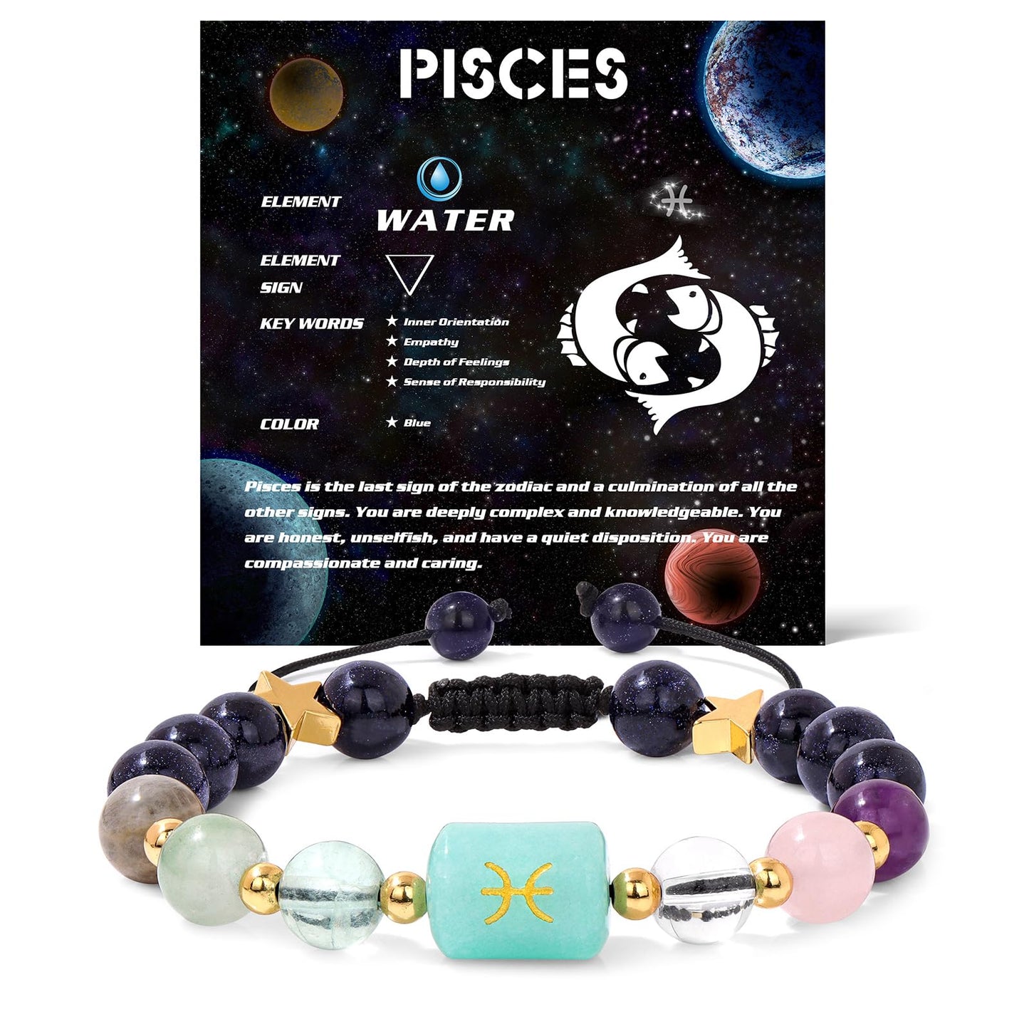 GolbalJew Pisces Zodiac Bracelets Healing Crystal 12 Constellations Protection Stone Beads Bracelet for Women Birthday Zodiac Gifts Horoscope Spiritual Jewelry