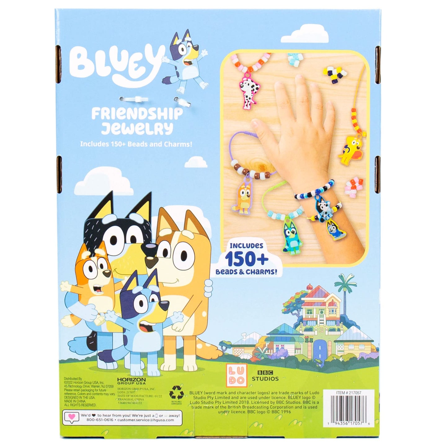 Bluey Friendship Jewelry, Create 4 Charm Bracelets & 2 Charm Necklaces, Includes 150 Beads & 6 Rubber Charms with Storage Case, Gifts for Kids Boys Girls