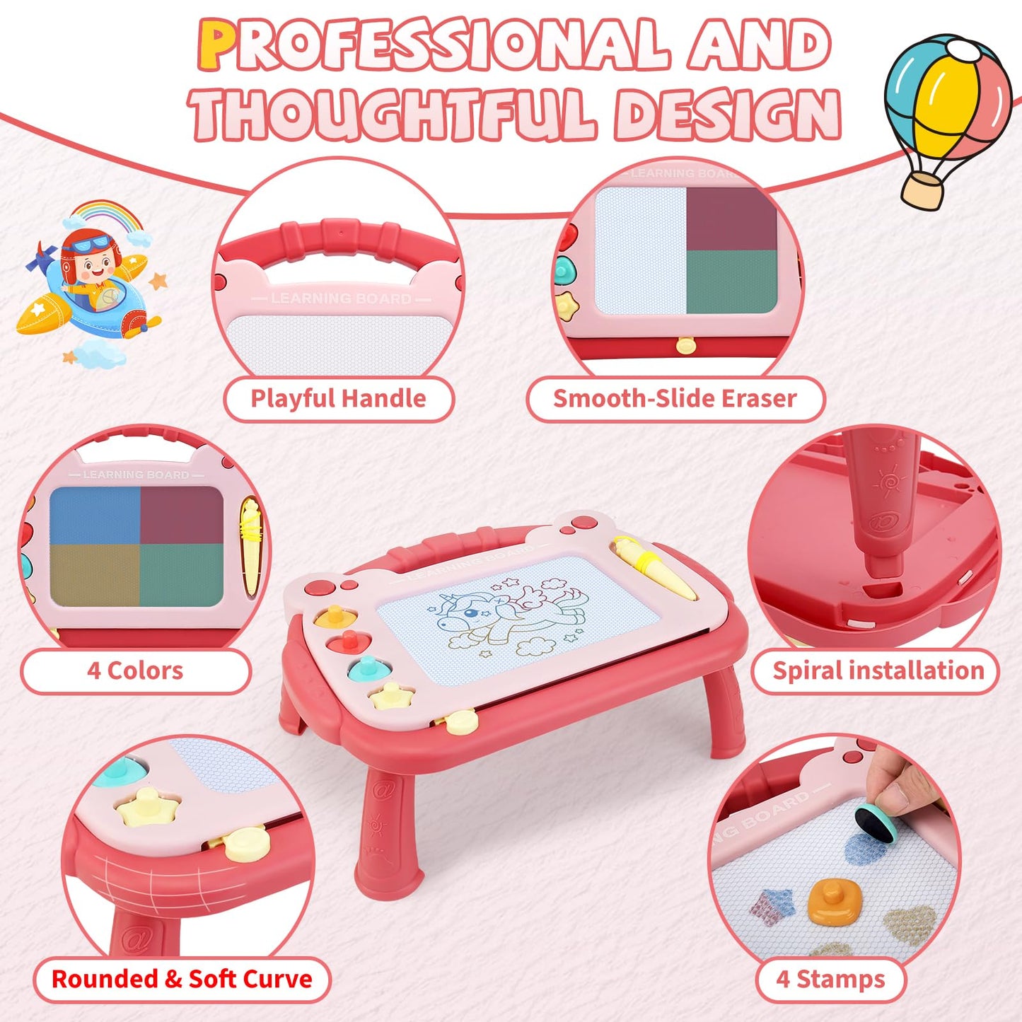 HCFJEH Magnetic Drawing Board, Sketch Doodle Board Pad Toy, Educational Learning Toys for Toddlers 3, Learning Toys for Baby Kids Boys Girls 3 Year Old Birthday Gift (Red)