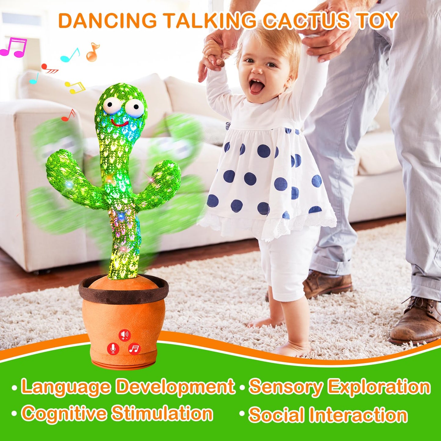 Rechargeable Dancing Talking Cactus Toy Mimics back, Singing Cactus Baby Toy, Educational Baby Toys 18 months+ w/ 51 English Songs, 1 Year Old Girl Gifts, Toys for Baby Boy, Toddler Infants