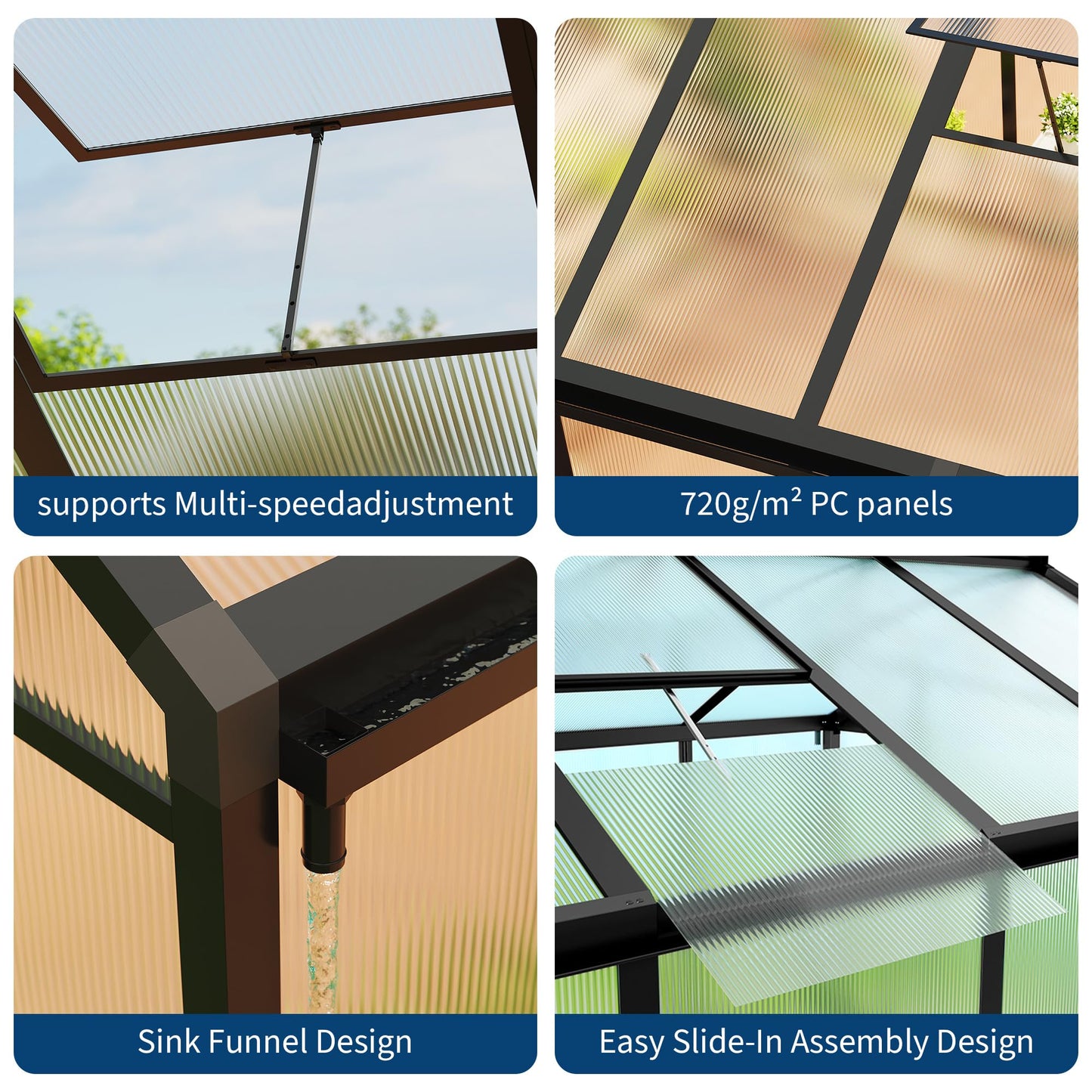 IDEALHOUSE 8×10 FT Greenhouse, Large Walk in Greenhouses for Outdoors and Garden Planting, Polycarbonate Greenhouse with Enhanced Aluminum Frame, Green Houses with Quick Setup Structure and Roof Vent