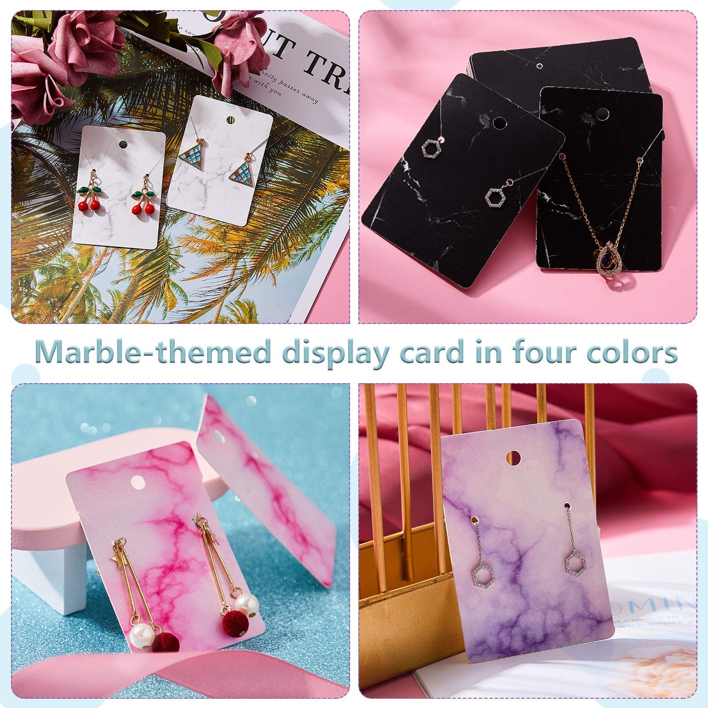 Hicarer 800 Pcs Earring Cards Marble Design Jewelry Display Card Holder Set, 200 Pieces 8 Colors Earring Cards 200 Pieces Self-Seal Bags and 400 Earrings Backs for DIY Jewelry(Classic Style)