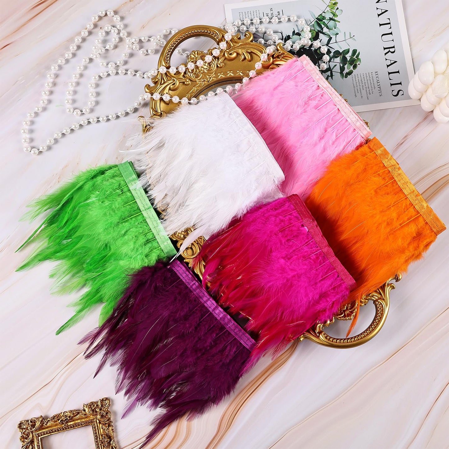 Lime Green Rooster Feather Fringe Trim 14.7ft 3-5inch Fluffy Feather Trim Fashion Dress Sewing Crafts,Gloves,Feather Shawl Cape, DIY Handbag and Wedding Decoration
