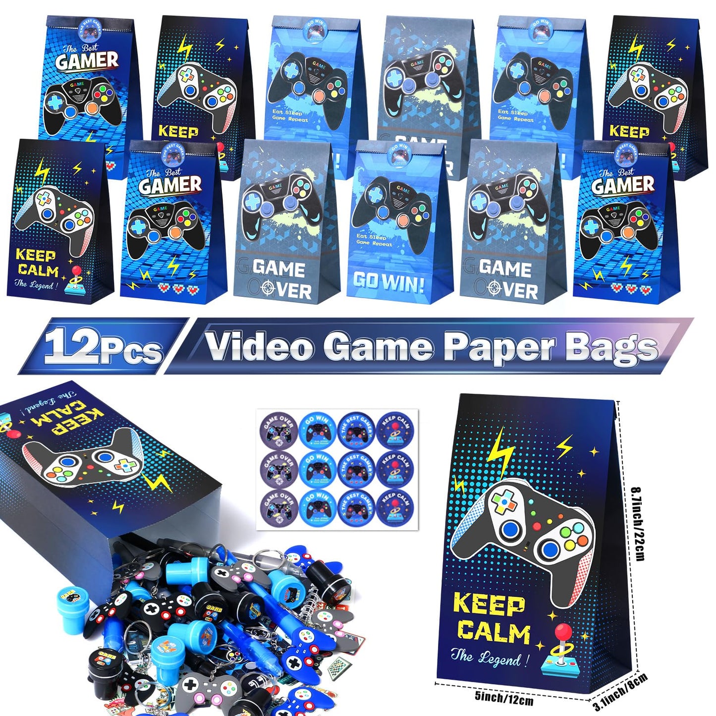 Mishopy 84Pcs Video Game Party Favors Birthday Supplies Kids Boys Invisible Ink Pen Notebook Silicone Bracelet Stamper Tattoo Sticker Gaming Toy Gift Bag Goodie Bag Stuffers Gamer Party Favors