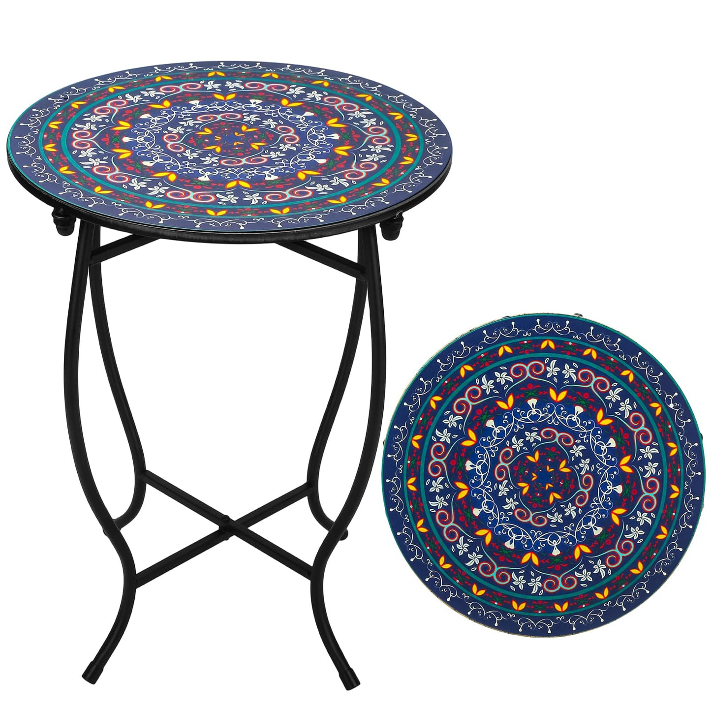 Outdoor Metal Side Tables, 14" Round Patio Side Table, Weather Resistant Metal End Table Side Table for Patio Yard Porch Balcony Garden Bedside, Plant Stand for Indoor, Easy Assemble