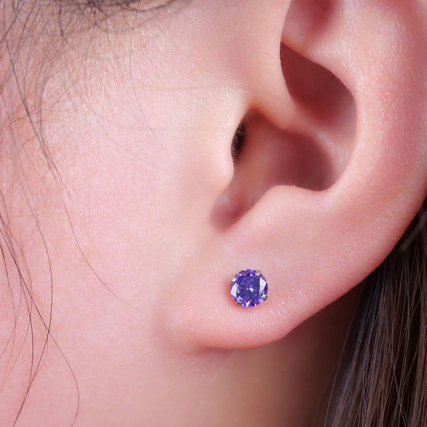 Limerencia Hypoallergenic G23 Titanium Earrings, F136 Implant Grade Pure Titanium, Suitable for Sensitive Ears with Birthstone Crystals CZ Simulated Diamonds (Purple)