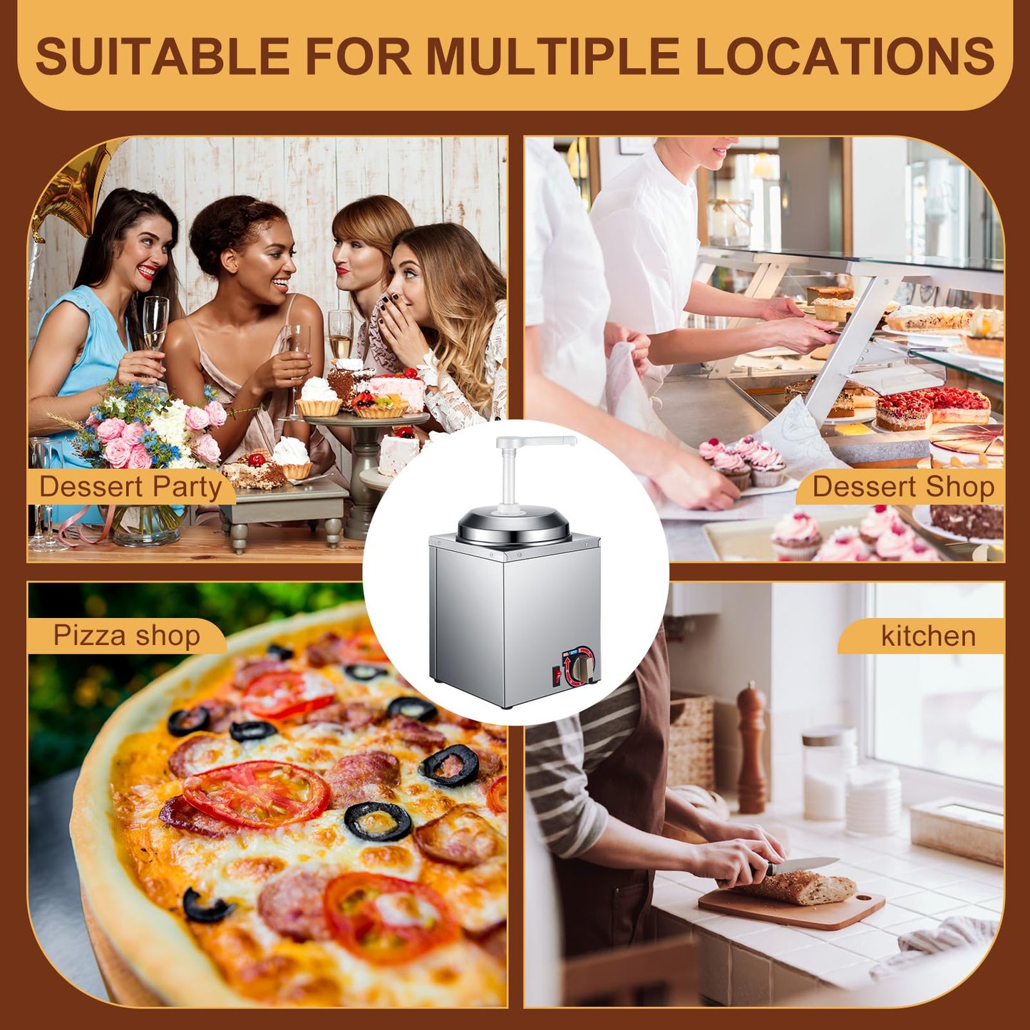 Nacho Cheese Dispenser with 2 Pcs Pump, 2.64 Qt Stainless Steel Hot Fudge Sauce Warmer with 6-Level Temperature Control, Nacho Cheese Machine for Chocolate, Caramel, Back to School Party Supply
