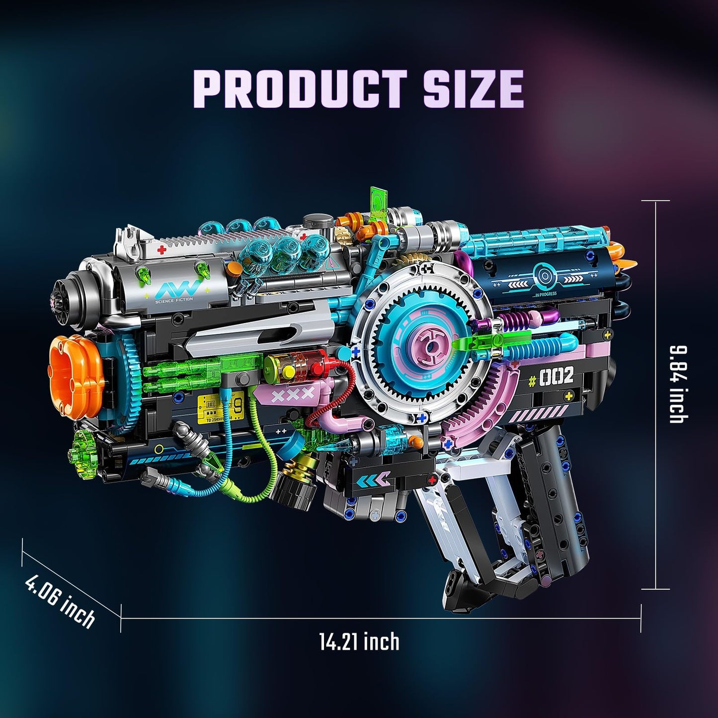 QiqoPoyee Cyberpunk Gun Building Set for Adults, Futuristic Mechanical Construction Kit with LED Lights, Sci-Fi Collectible STEM Toy Model Kit Gift for Teens Ages 8–12 and 14+ (1457PCS)
