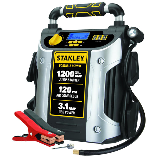 Stanley J5C09D 1200 Peak Amp Automotive Jump Starter, Portable Power – 2.1A/10W USB Port, 120 PSI Air Compressor