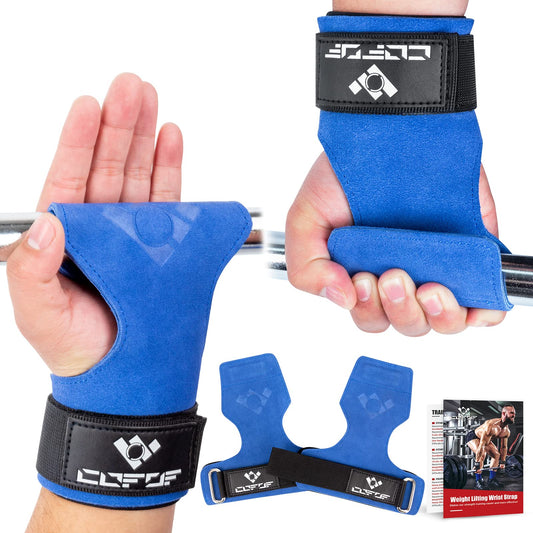 COFOF Weight Lifting Wrist Strap,Double Layer Leather Weightlifting Wrist Strap for Deadlift and Powerlifting, Adjustable Neoprene Padded Gym Workout Lifting Wrist Hooks for Men/Women(Pair)
