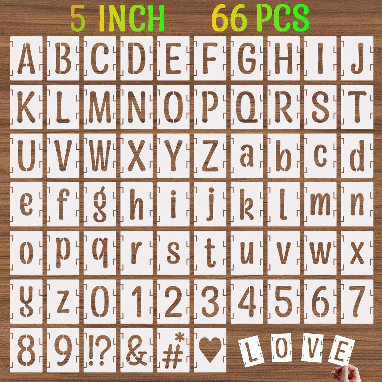 DZXCYZ 5 Inch Alphabet Letter Stencils, 66 Pcs Reusable Plastic Letter Number Symbol Interlocking Drawing Template Kit for Painting on Wood, Wall, Glass, Fabric, Signage, Door Porch
