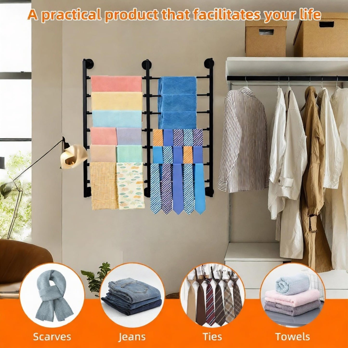 Xbsyhx 7-Tier Double Row Metal Ribbon Organizer Wall Mount, 14 Removable Rods Large Capacity Storage Holder Rack, Heavy Duty Craft Room Organization for Flower Shop DIY Yarn Gift - Black