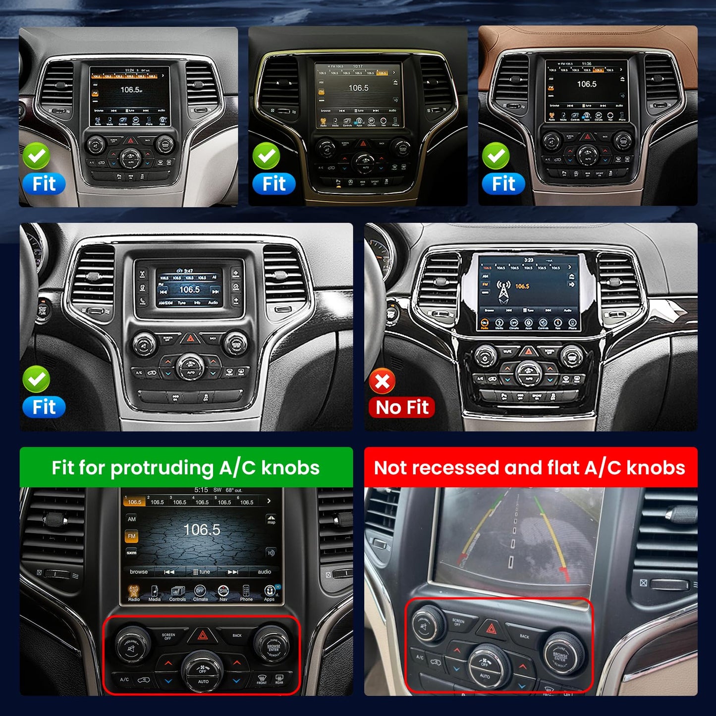 8Core Car Radio for Jeep Grand Cherokee 2014 2015 2016 2017: Tesla Style Touch Screen Stereo Replacement with Carplay Android Auto，5GWiFi BT5.0 FM/AM 36EQ Split Screen GPS 1080PBackup Camera SWC