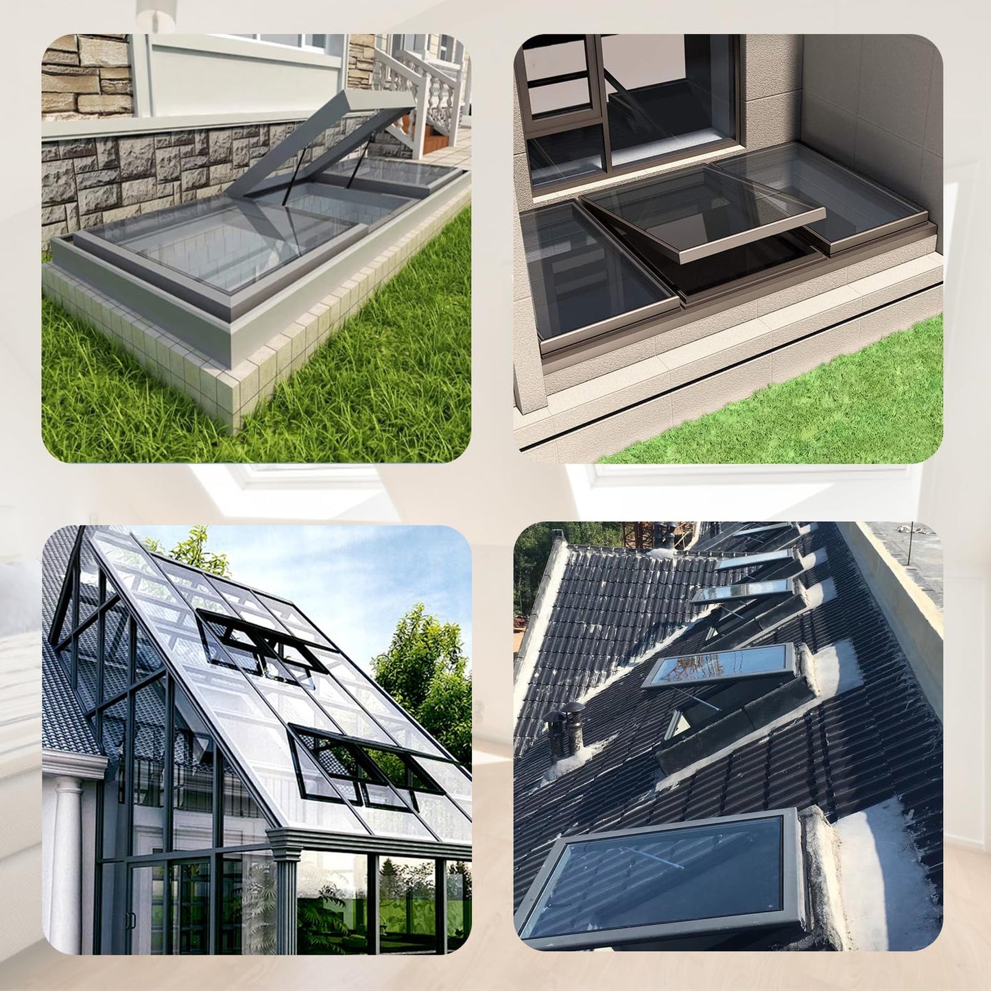 Skylight House Roof Window, Underground Lighting Well Window with Double Layer Tempered Glass, Flush Mount Roof Access Hatch Security Door, Venting Deck Viewing Window Cover for Sunroom (58cm/22.8in)