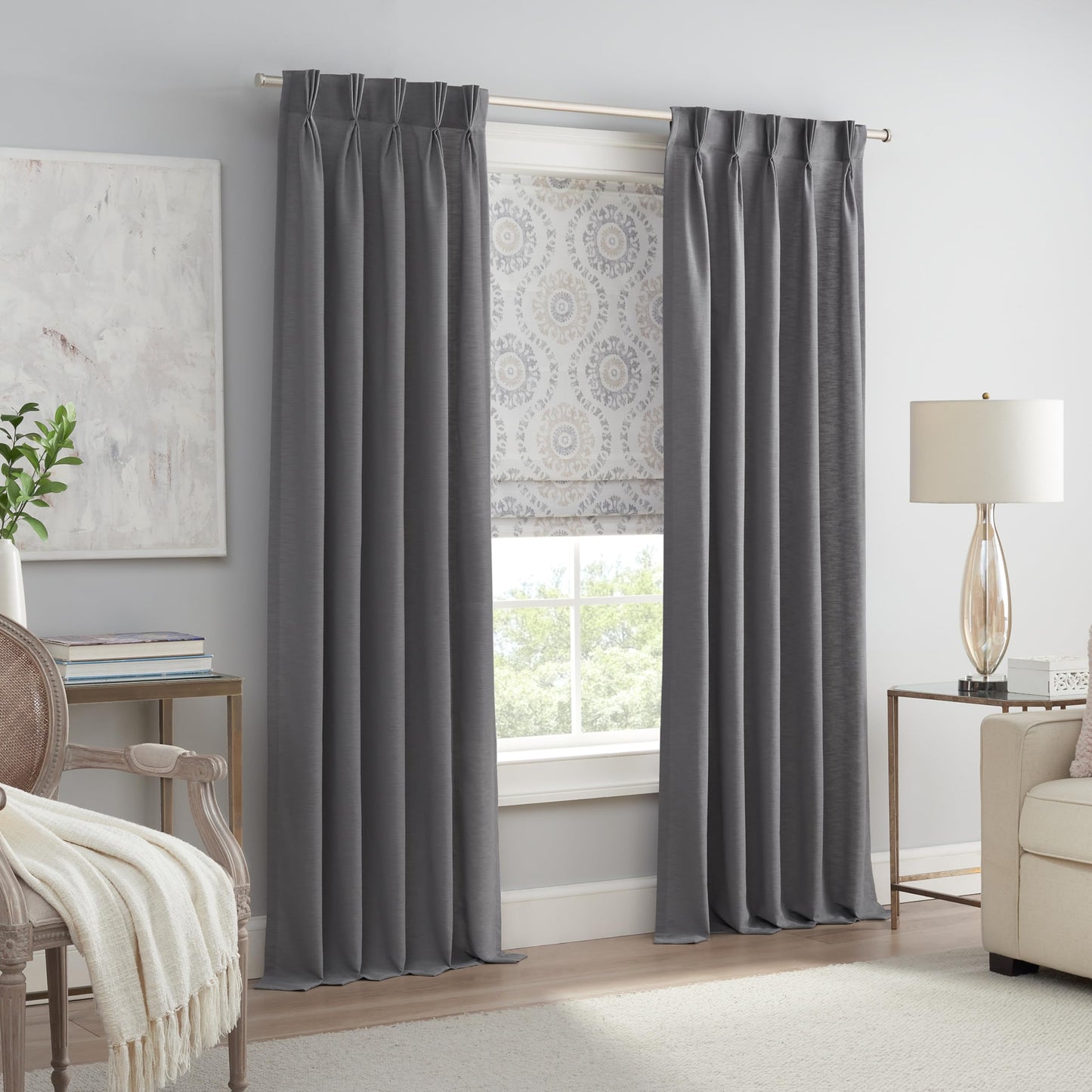 Waverly Adonis Medallion 100% Blackout Roman Shade, Cordless and Noise Reducing Window Shade for Privacy, Thermal Window Treatments for Energy Saving Benefits, 23 in Wide x 64 in Long, Natural