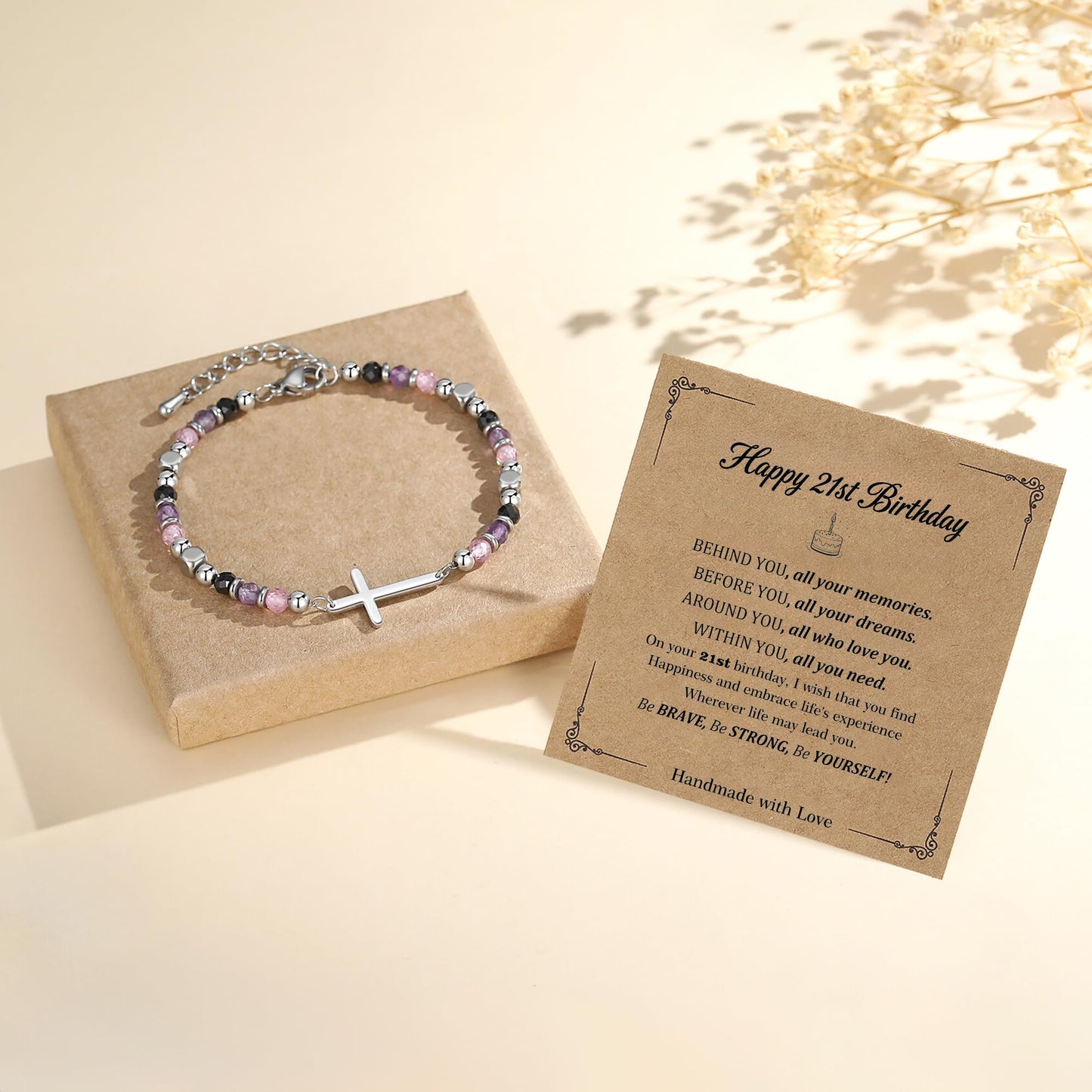 21st Birthday Gifts, 21st Birthday Decorations for Her, Dainty Christian Cross Bracelet – Adjustable Anxiety Relief Friendship Jewelry for Friend, Sister, Daughter