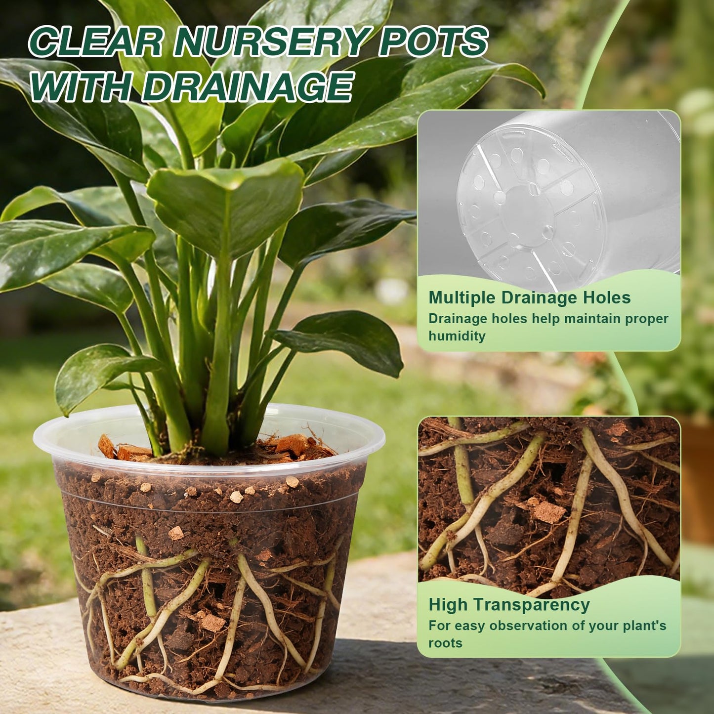 GUGEMEI 12 Inch Clear Nursery Pots with Drainage Holes, 4 Pack Flexible Large Plant Pots for Plants, Plastic Clear Nursery Pots for Seedling, Shrubs, Herbs, Flowers, Vegetables