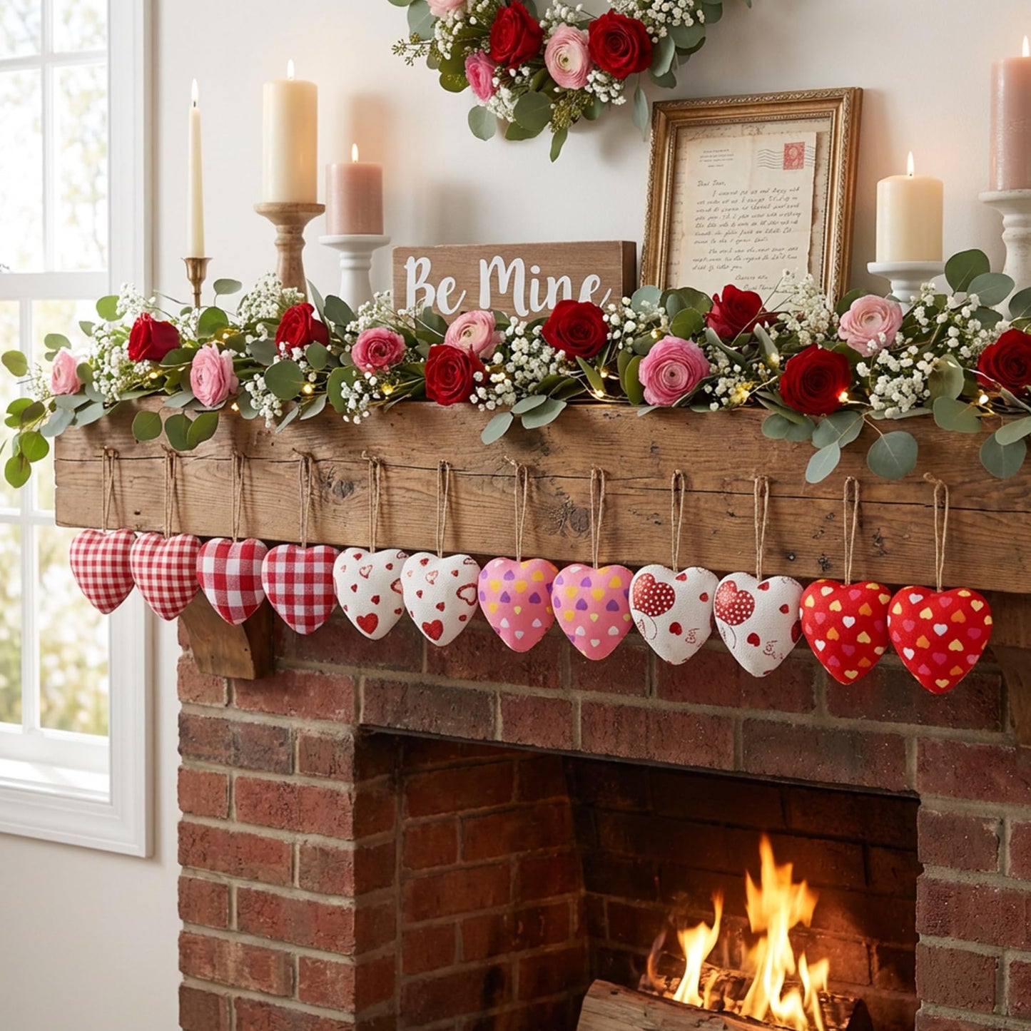 EBaokuup 30 Pcs Valentines Fabric Heart Ornament for Hanging-6 Styles Red Pink Buffalo Plaid Check-Heart-Shaped Hanging Decoration for Valentine's Day Home Decor Wedding Party DIY Crafts