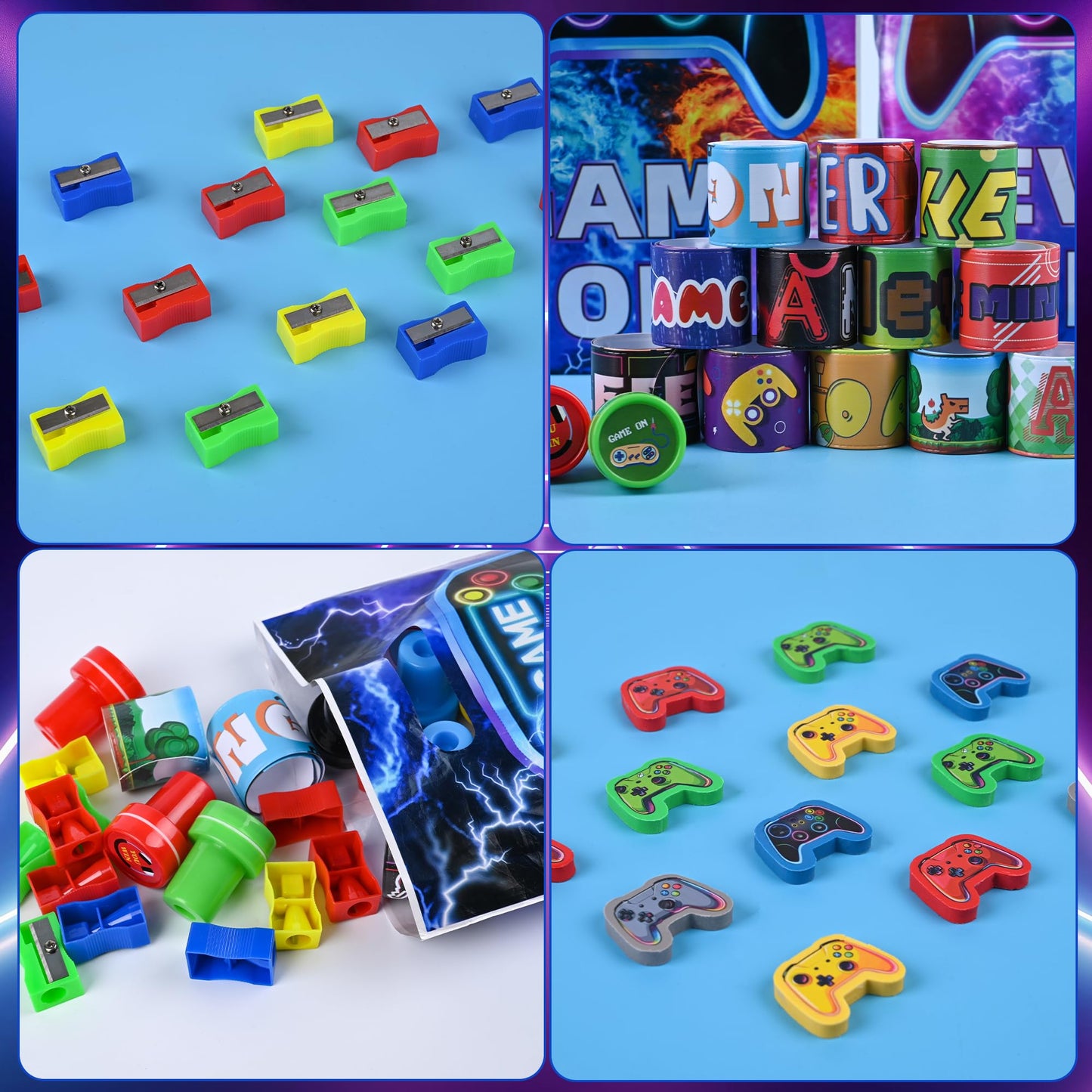 Ulema 218 Pcs Video Game Party Favors With Video Game Pencils Pencil Sharpener Slap Bracelets Stickers and Erasers for Video Game Gamer Birthday Party Supplies