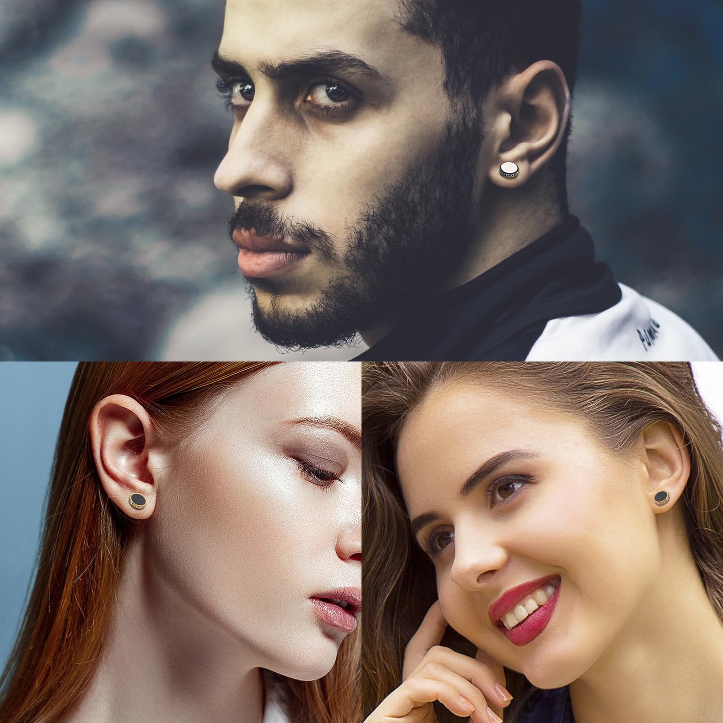 Aroncent Vintage Round Stud Earrings: Stainless Steel Faux Gauges Ear Tunnel 3 Pairs Fake Gauge Fake Earrings Piercing Studs Flat Back Earrings for Men Women