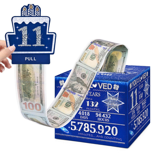 TOYEISHI 11 Happy Birthday Money Box for Cash Gift, 11th Birthday Decorations for Boys and Girls, Gifts for 11 Year Old Boy, Boy Gift Ideas, Cool Things for Teen -Blue with 100PCS Bags