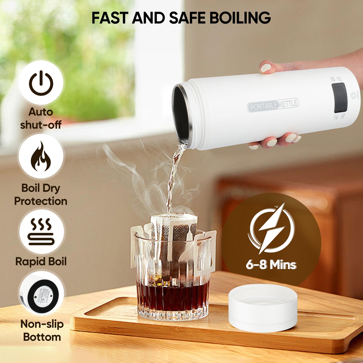 Travel Electric Kettle Portable Smart Hot Water Boiler Tea Coffee Heater 450ML, 316 Stainless Steel, 4 Temperature Control LCD Display Fast Boiling Water Auto Shut-Off Boil Dry Protection (White)