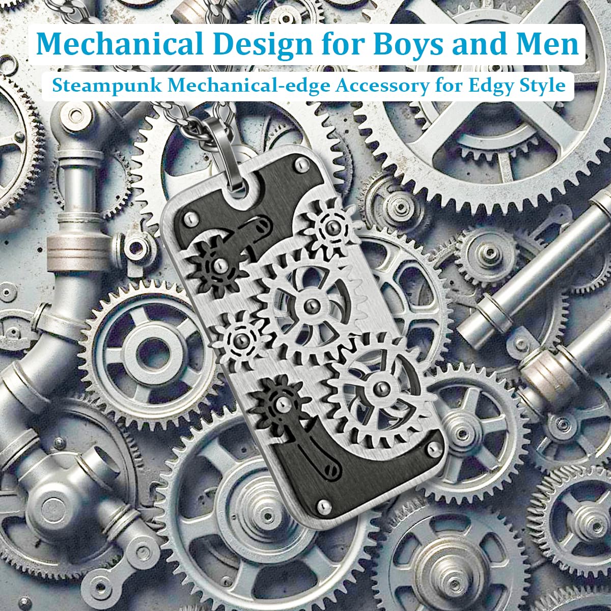 Stainless Steel Mechanical Rotatable Gear Pendant Necklace for Kids & Adults – Fidget Jewelry for Anxiety Relief, Stress – Steampunk Cyberpunk Accessories for Men, Boys, Teens – Gifts for Son, Brother