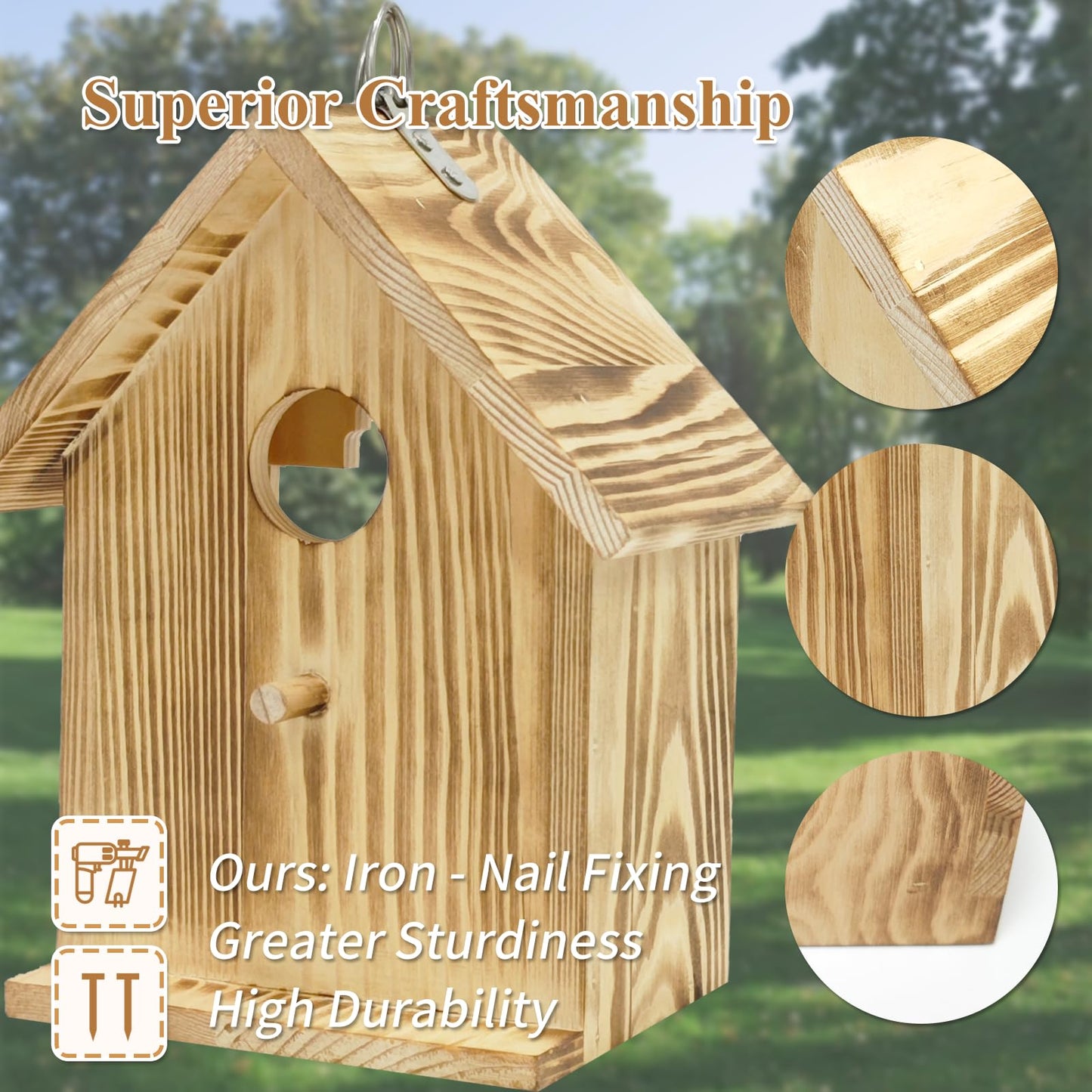 Window Bird Houses for Outside with 2 Powerful Hooks, Hanging Bird House for Viewing Inside, Wooden Hummingbird Houses to Paint for Outdoors, Bird Nesting Box for Bluebird Finch Chickadee