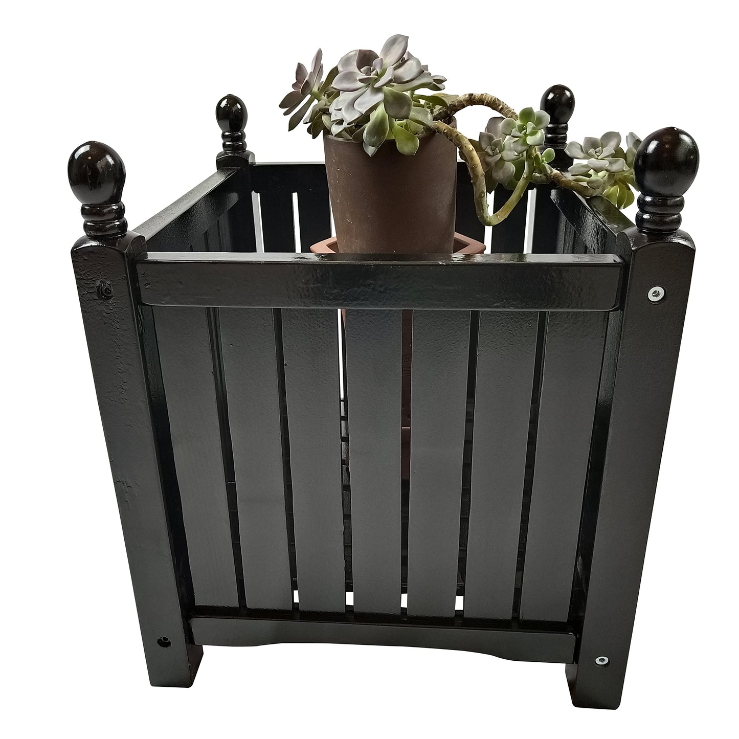 Sang Seiyoga Square Wood Planter Box, Solid Wood Outdoor Plant Container with Drainage, Large Square Flower & Herb Pot Outside Plant and Vegetable Container for Garden, Patio, Porch (Black)