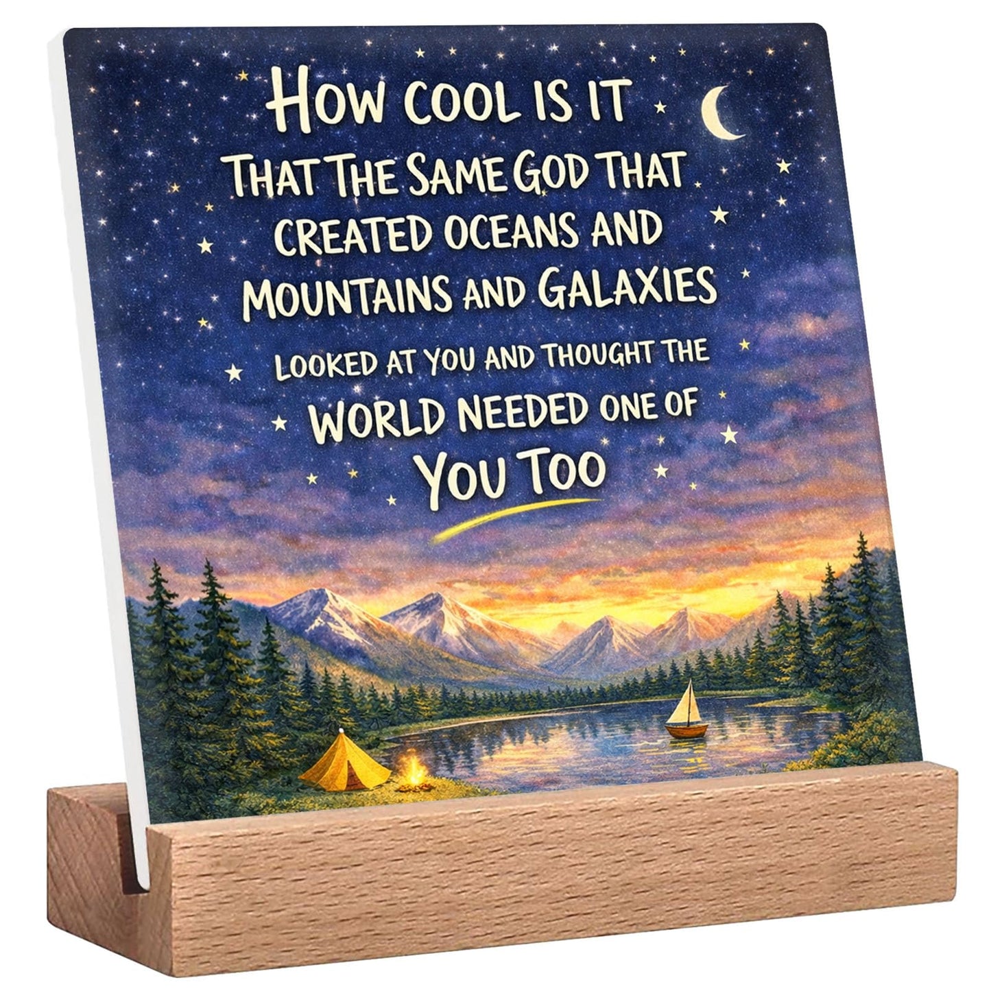 Christian Inspirational Desk Decor Sign - Baby Boy Nursery Decor Kids Room Desk Decor Gifts For Toddler Boys Baptism First Communion Gifts For Boys Bedroom Mountain Art Motivational Table Sign