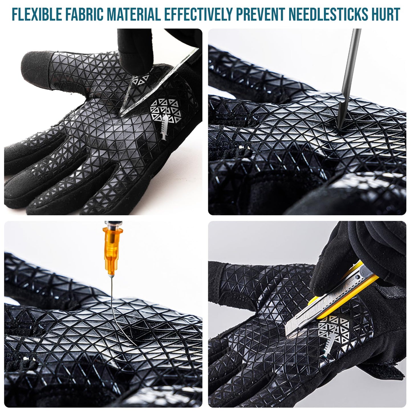 TAILI Level 3 Needle, Level 5 Puncture Resistant Work Gloves for Gardening, Touchscreen, Breathable, Grip Enhanced A7 Cut Resistant Safety Gloves, Black, Small (S), 1 Pair
