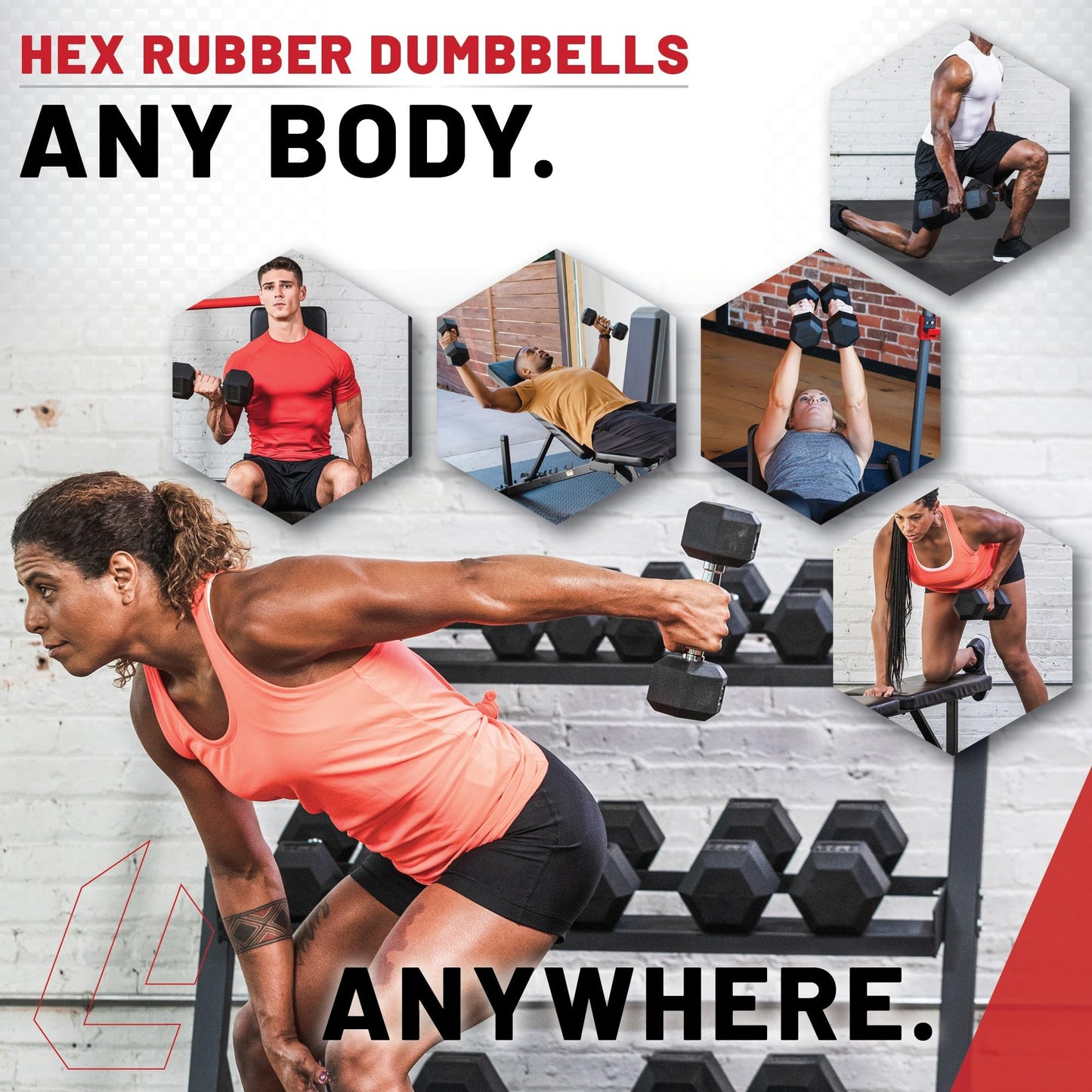 Lifeline Hex Dumbbells – Premium Quality, Low Odor, and Ergonomic Knurled Handle, 80 lb