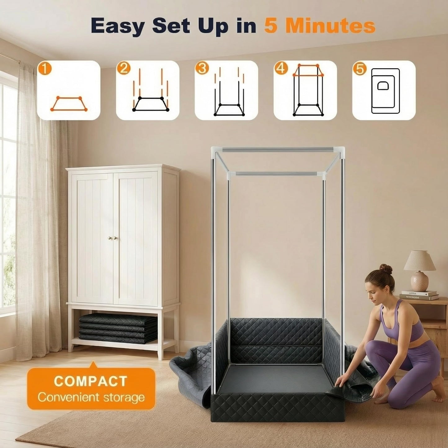 WELLEVER Upgraded Sauna Box, Infrared Sauna for Home, Portable Steam Sauna Tent with 1000W 2.5L Steamer Heater, Indoor Sauna Room for Relaxation, 2.6’ x 2.6’ x 5.9’