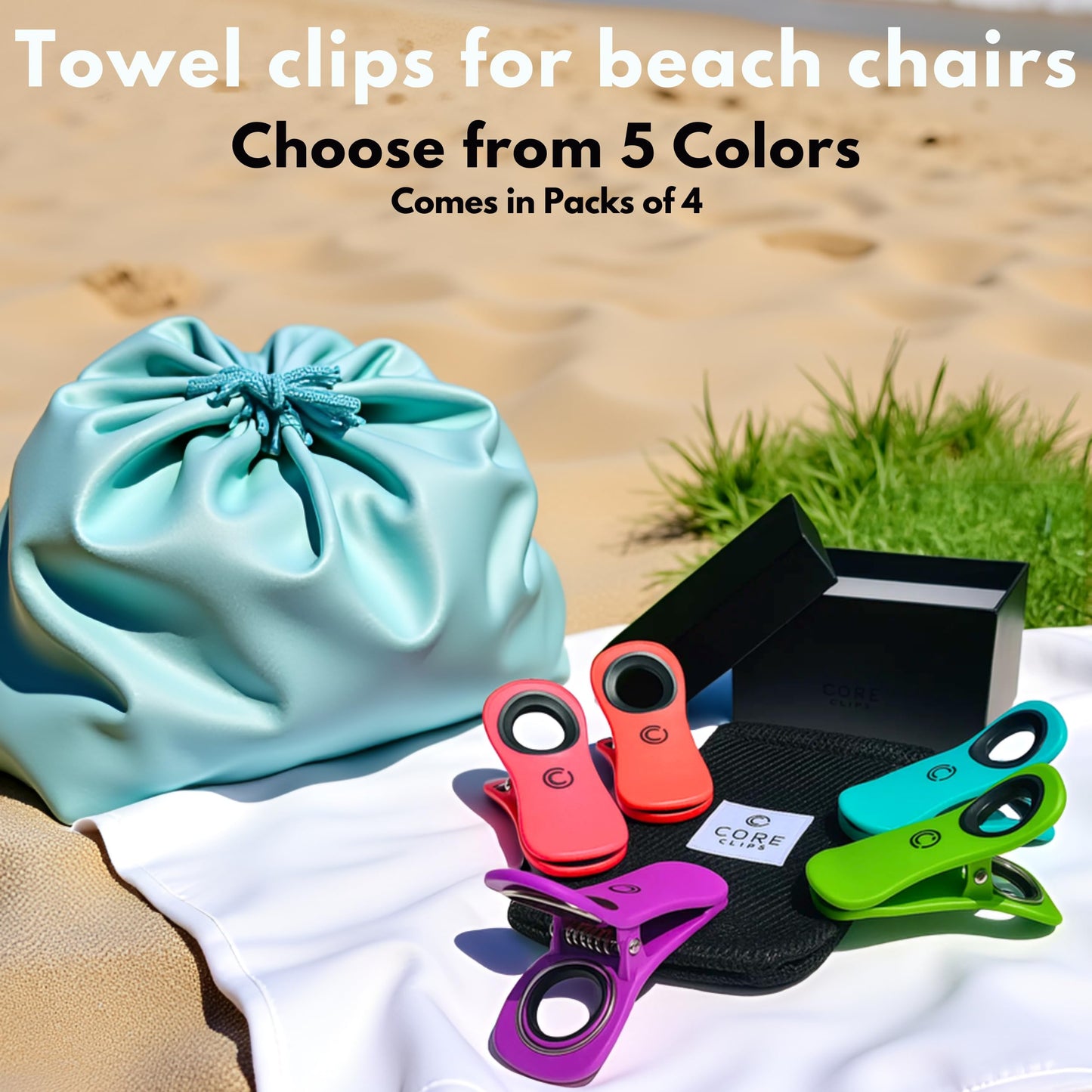 Core Clips Beach Towel Clips for Cruise Chairs - Heavy Duty Towel Holders for Lounge Chairs - 2.5" Opening Large Pool Clips to Hang Towels on Loungers, Clamps to Hold Towel in Wind - Cruise Essentials