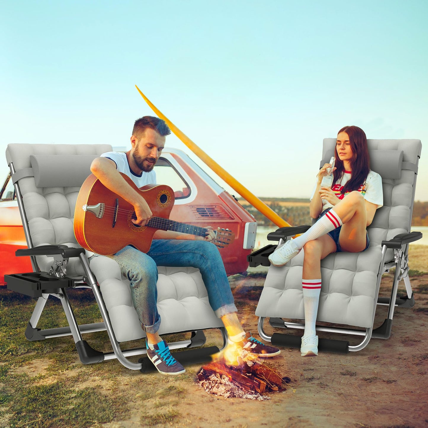ZENPETIO Oversized Zero Gravity Chair, 33In XXL Zero Gravity Recliner Lounge Chair, Anti Gravity Chair for Indoor and Outdoor, Reclining Camping Chair for Lawn and Patio w/Cushion and Footrest, 500LBS