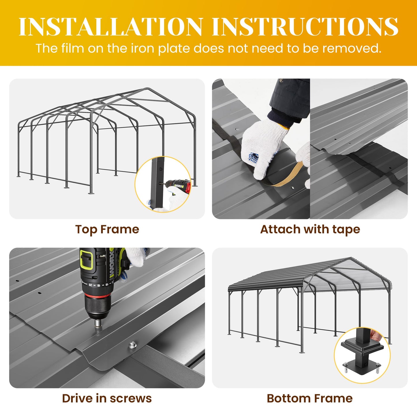 FansaFurn 12' x 20' Metal Carport, Heavy Duty Canopy with Updated Roof & Enhanced Base, Multi-Use Carport Garage for Car, Truck, Boat, Tractors, Party, Grey