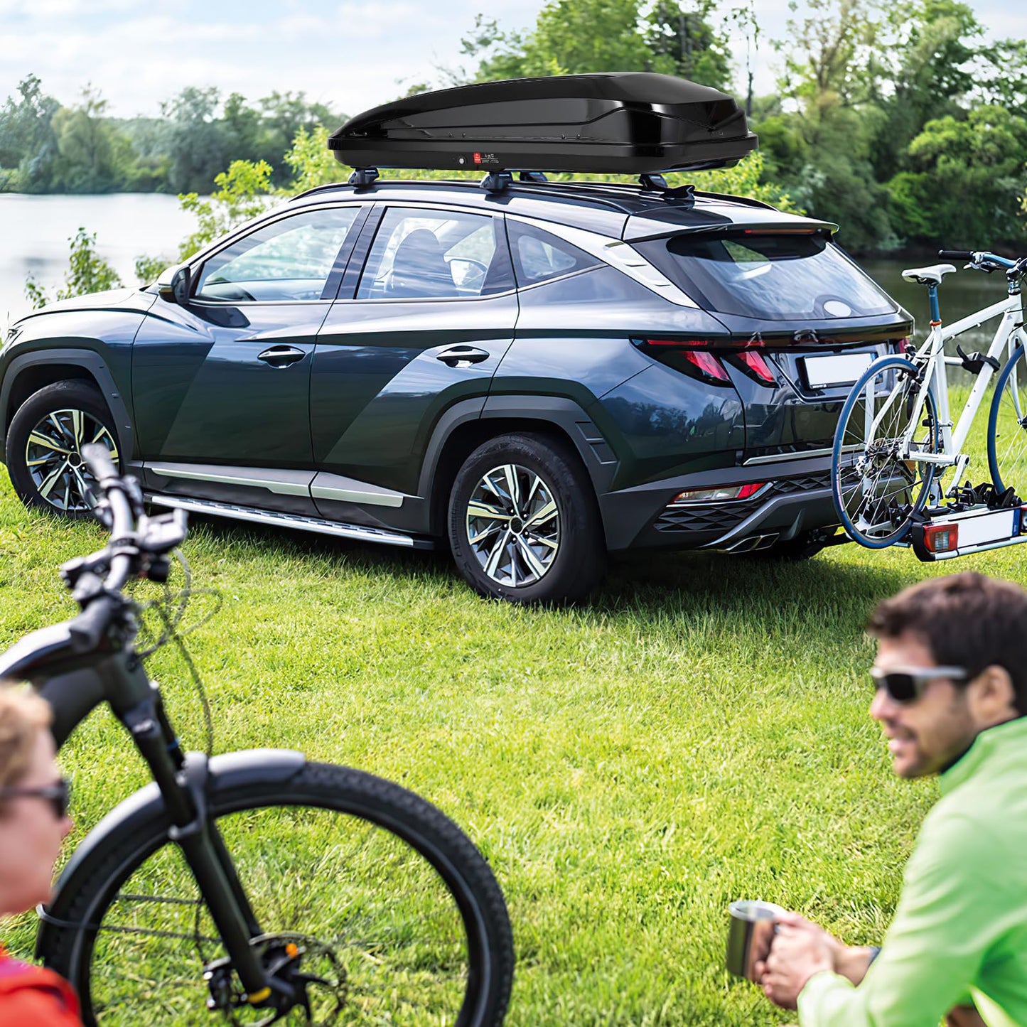 GarveeHome Rooftop Cargo Carrier Hard Shell, 17.6 Cubic Feet Heavy-Duty Roof Cargo Box, Lockable Roof Top Cargo Carrier Box with 2 Reinforced Straps and 2 Keys for Car, Wagon, SUV, Black 70x31x15