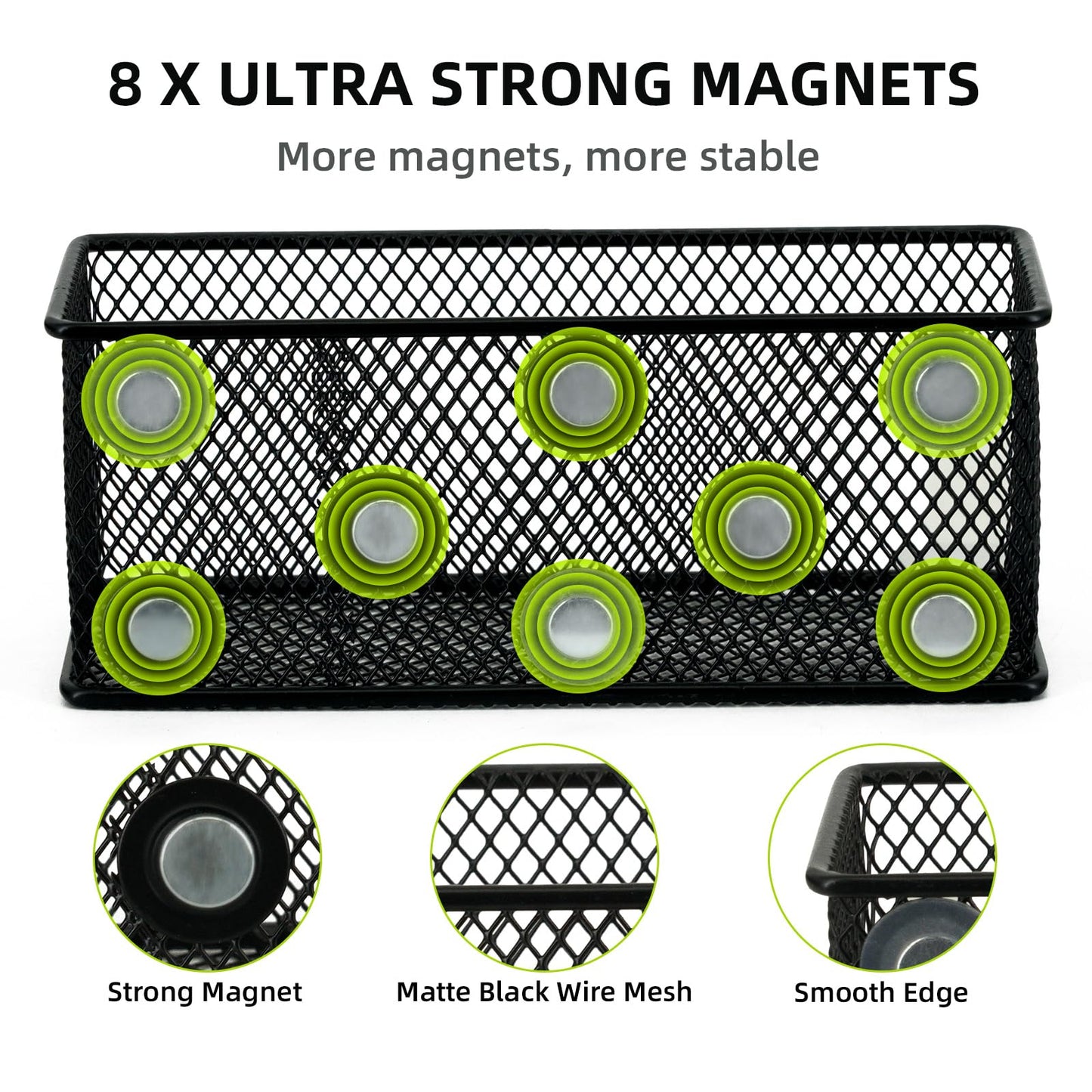 Neudeco Magnetic Locker Organizer and Accessories, Wire Mesh Magnetic Storage Basket, Magnetic Holder for Dry Erase Markers, Strong Magnet Pen Holder for Fridge School, Pack of 3, Black