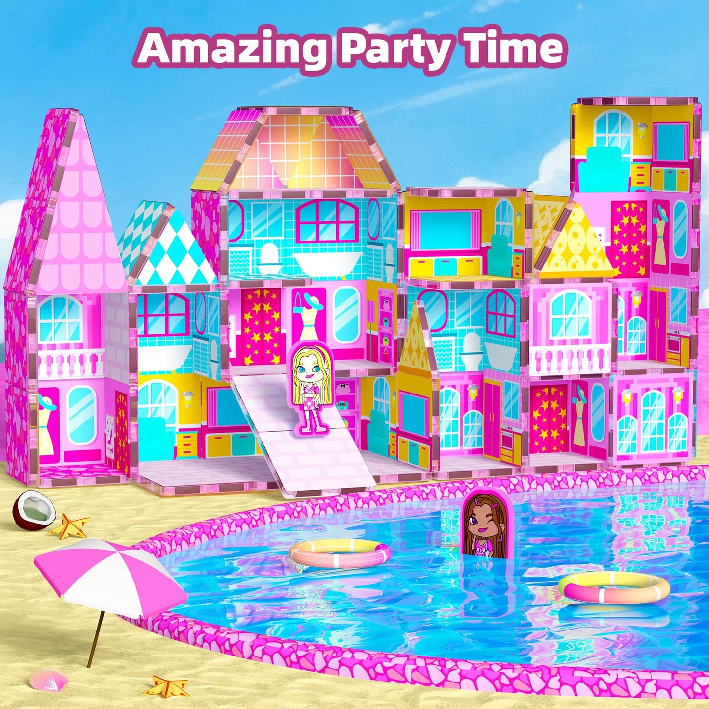 GobiDex Princess Magnetic Doll House Building Toys for Girls 3+, Pink Magnet Tiles for Kids Ages 4-8 STEM Sensory Toys for Toddlers Birthday Gifts for Girls 3+ Year Old