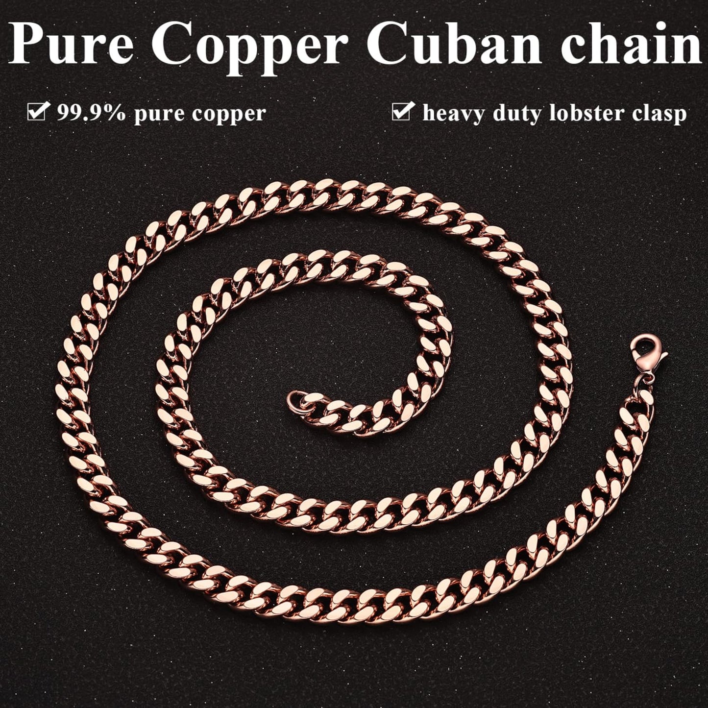 Heavenly Metals Copper Necklace for Men & Women – 99.9% Pure Copper Cuban Link Chain – 5mm, 7mm, 9mm, 12mm Width – 18" to 26" Length – Gift Box Included – USA Brand