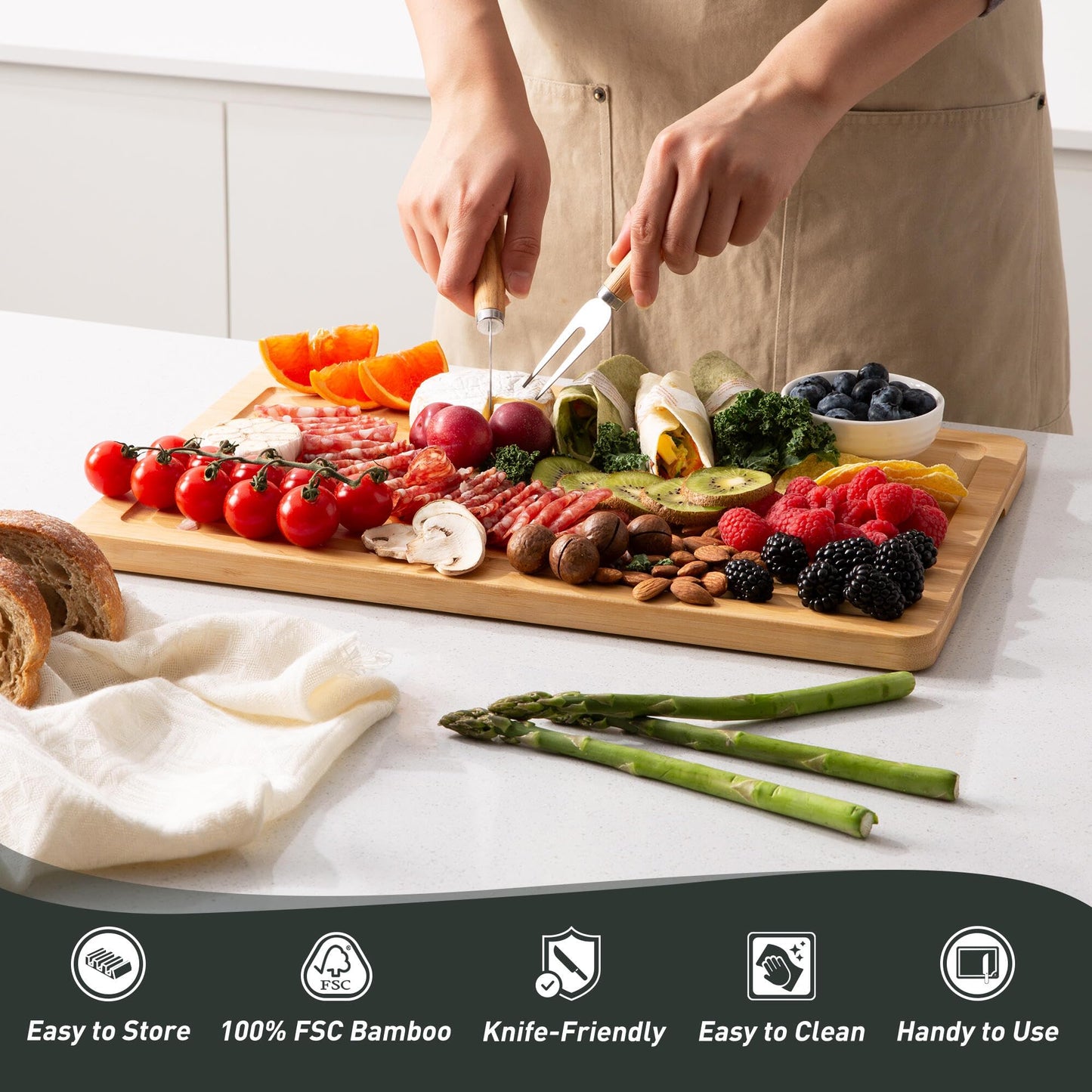 Bamboo Cutting Board Set Non Slip Feet with Holder Over Sink Adult Women Her Sister Aunt Wife Hustband Lady Bestie Soul Happy Christmas Xmas Birthday Gifts Cool Unique Aesthetic 30 40 60 70 Year Old